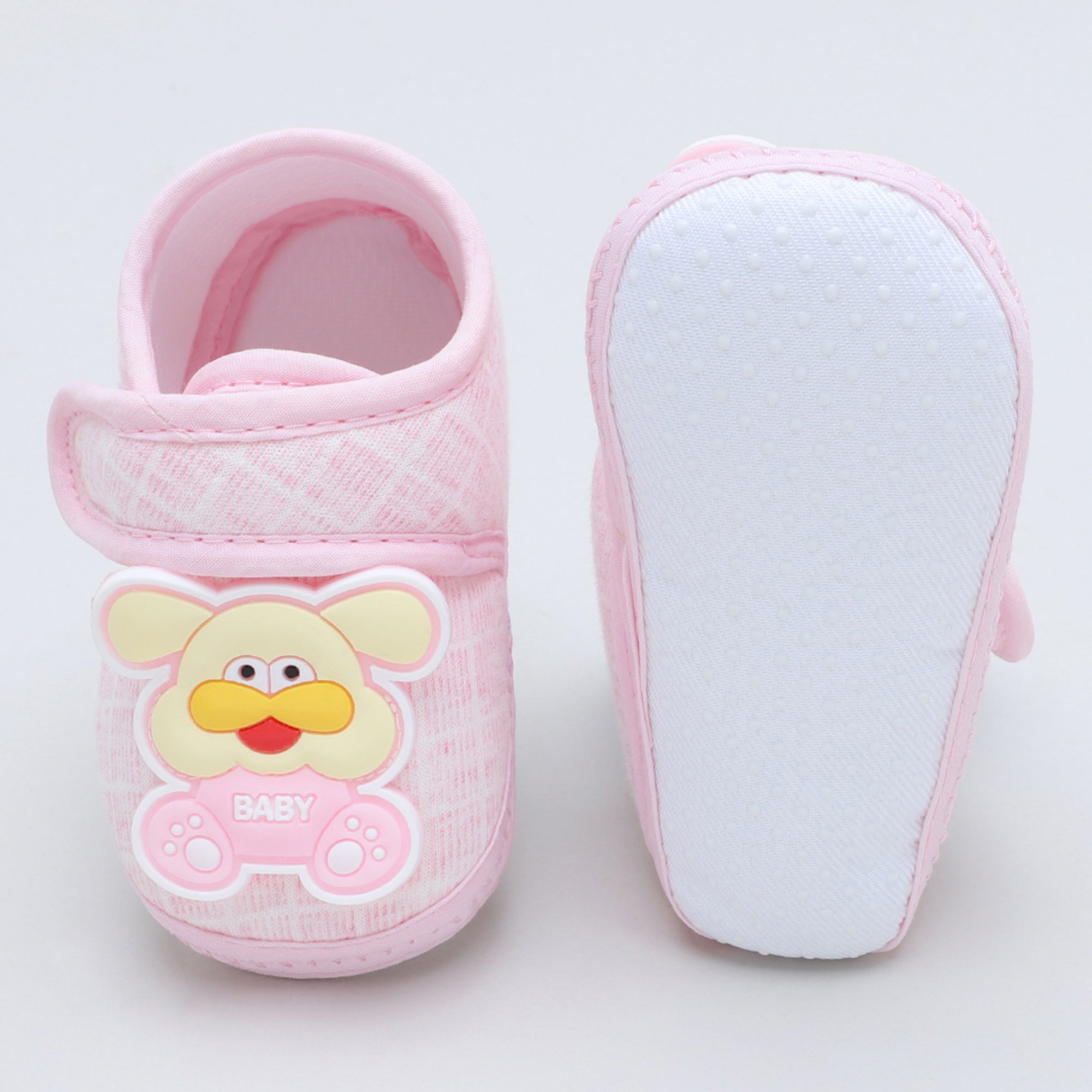 Baby Moo Dog Velcro Strap Anti-Skid Fabric Sneaker Booties - Pink