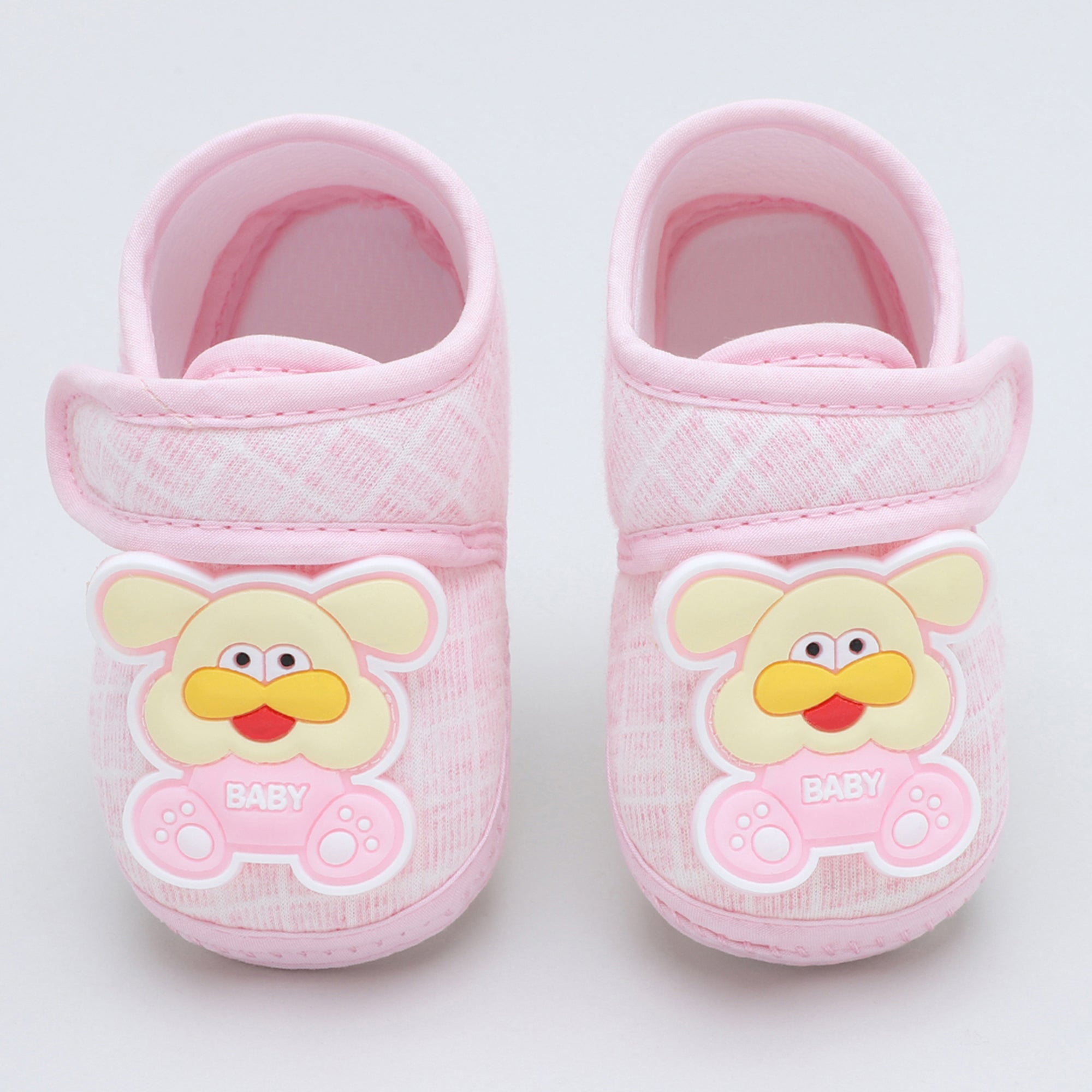 Baby Moo Dog Velcro Strap Anti-Skid Fabric Sneaker Booties - Pink