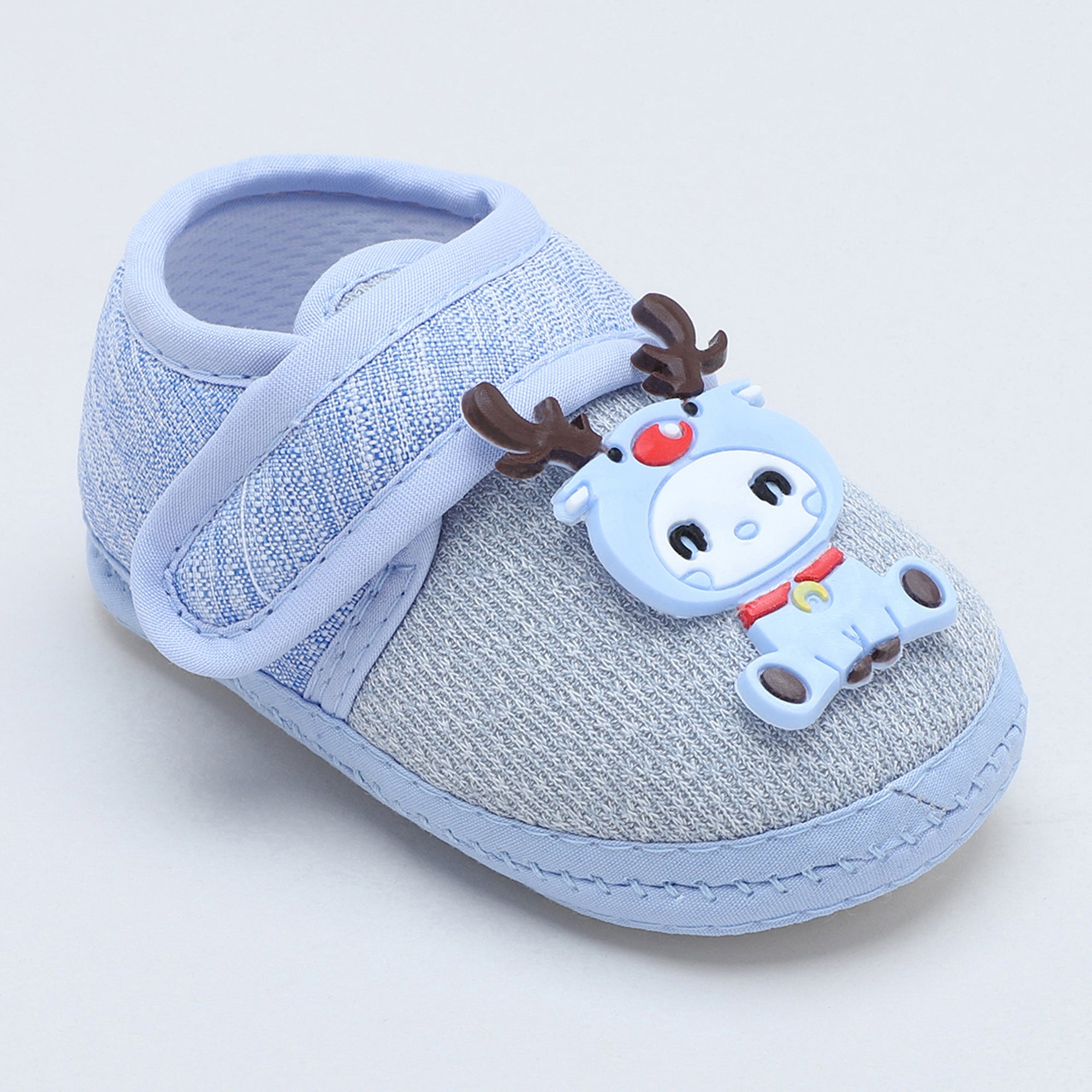 Baby Moo Deer Velcro Strap Anti-Skid Fabric Sneaker Booties - Blue