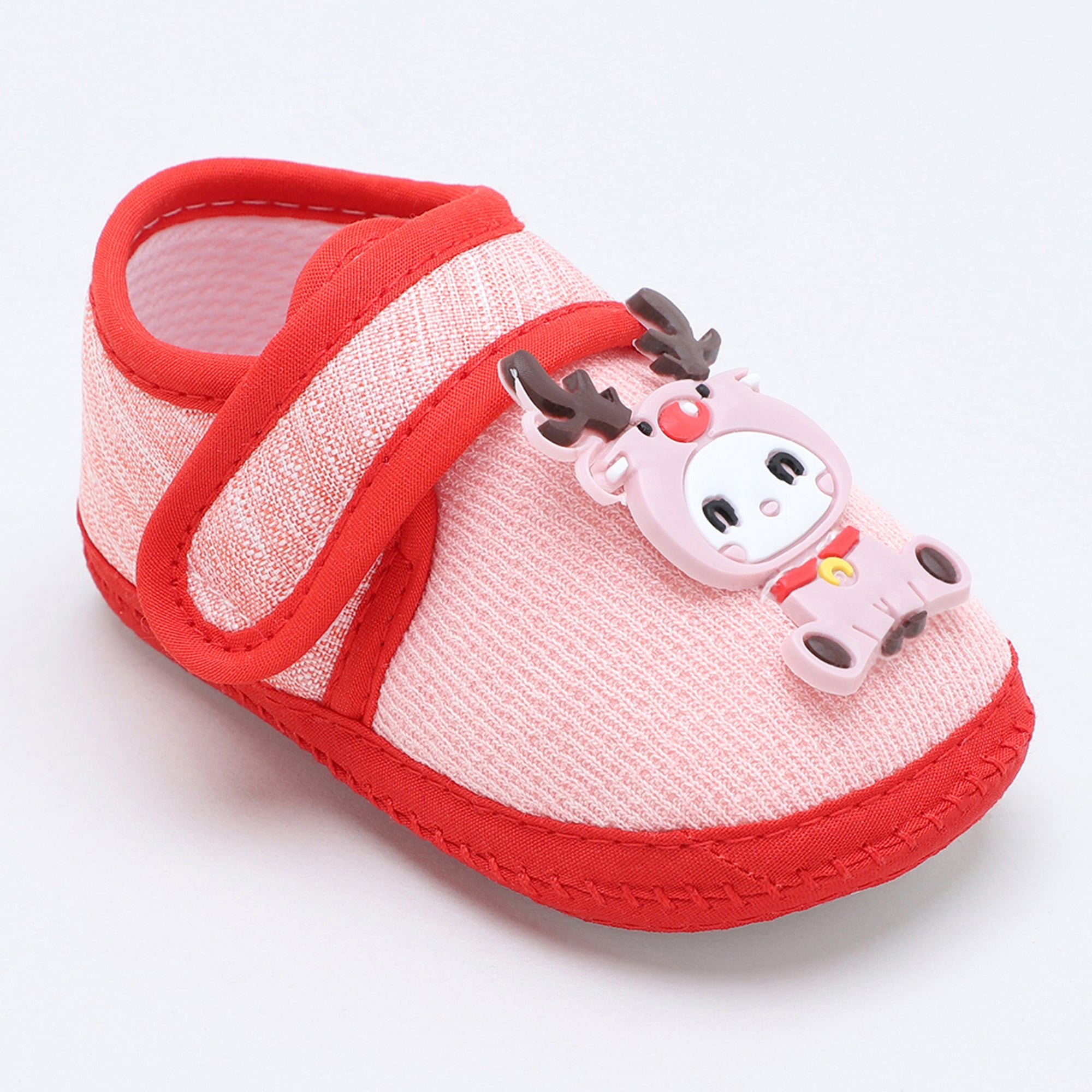 Baby Moo Deer Velcro Strap Anti-Skid Fabric Sneaker Booties - Pink