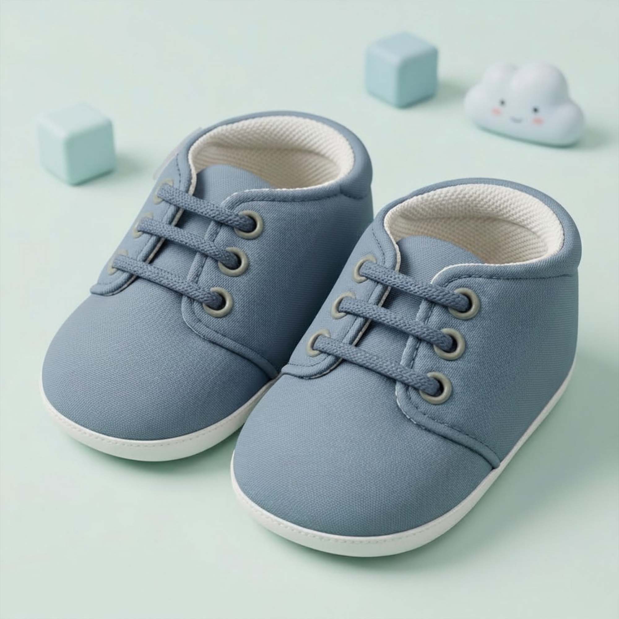 Baby Moo Stylish Lace-Up Comfy Velcro Sneakers Booties-Blue