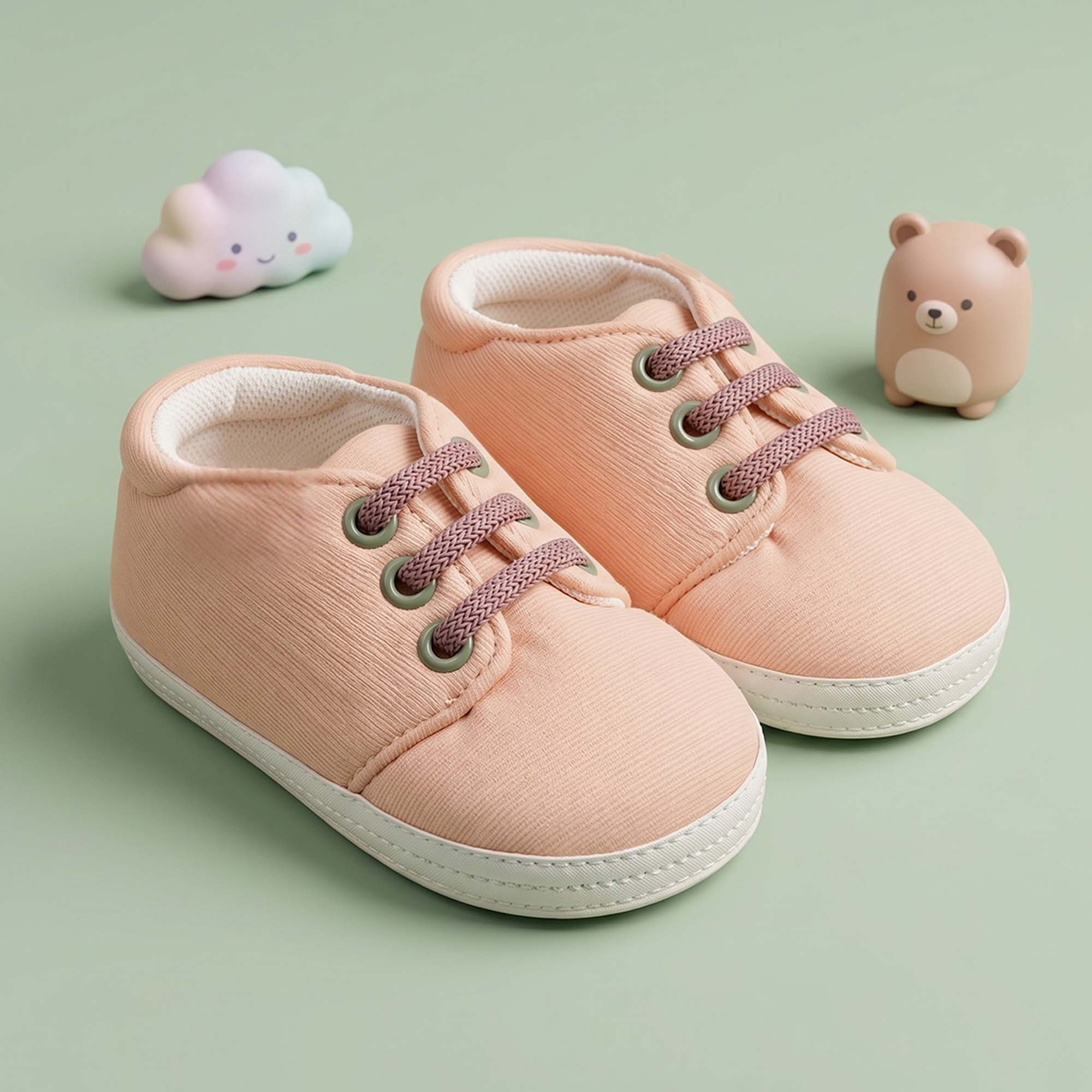 Baby Moo Stylish Lace-Up Comfy Velcro Sneakers Booties-Peach