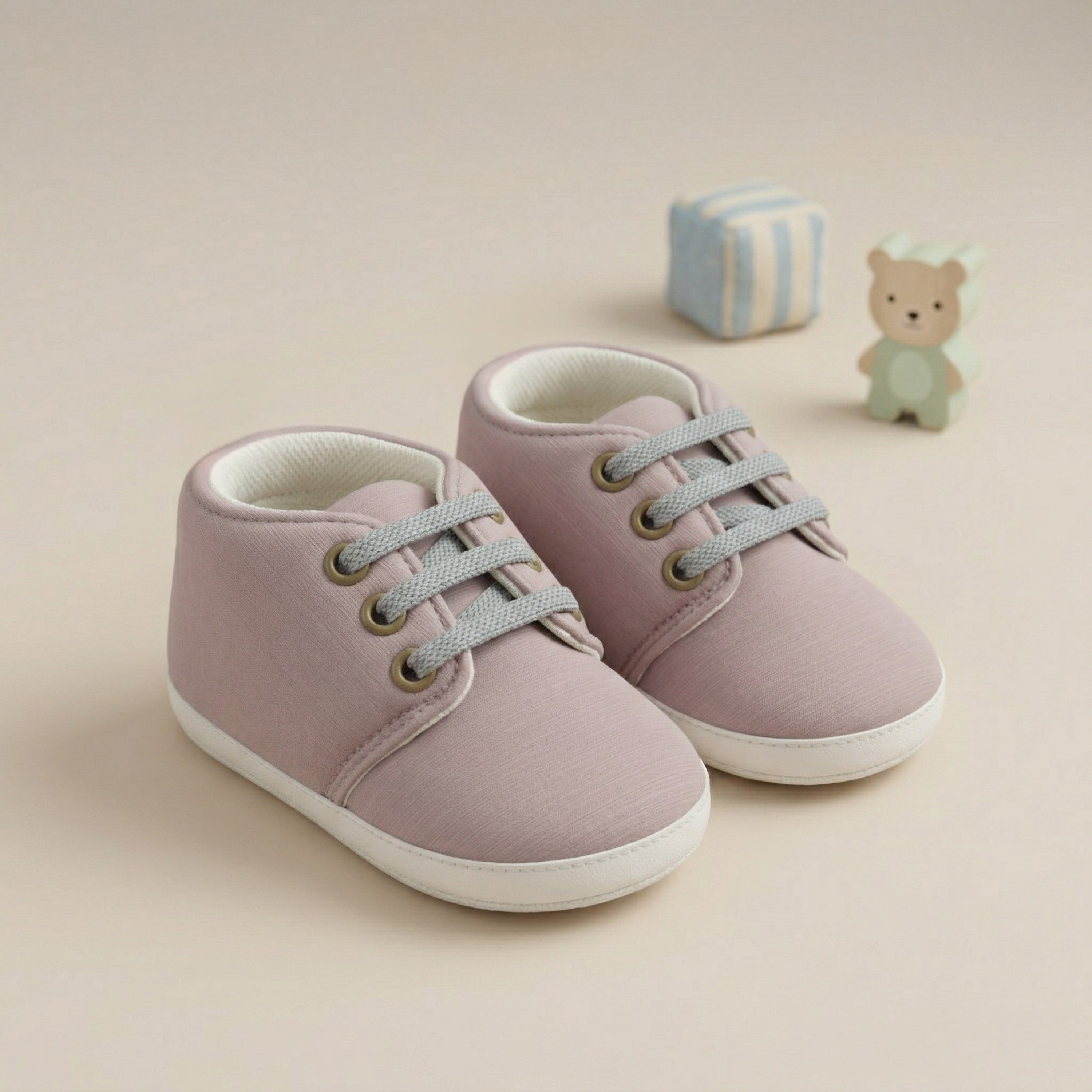 Baby Moo Stylish Lace-Up Comfy Velcro Sneakers Booties-Dusky Lavender