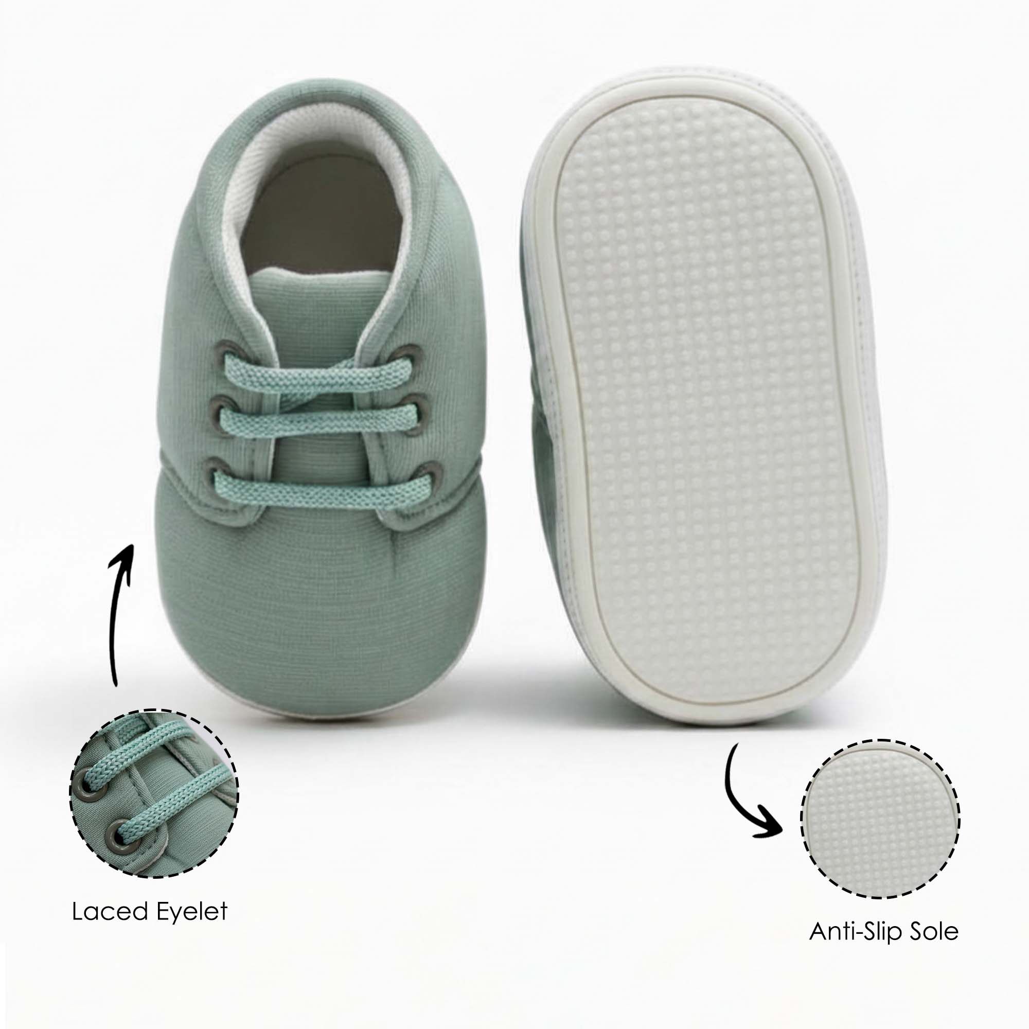 Baby Moo Stylish Lace-Up Comfy Velcro Sneakers Booties-Mint Green