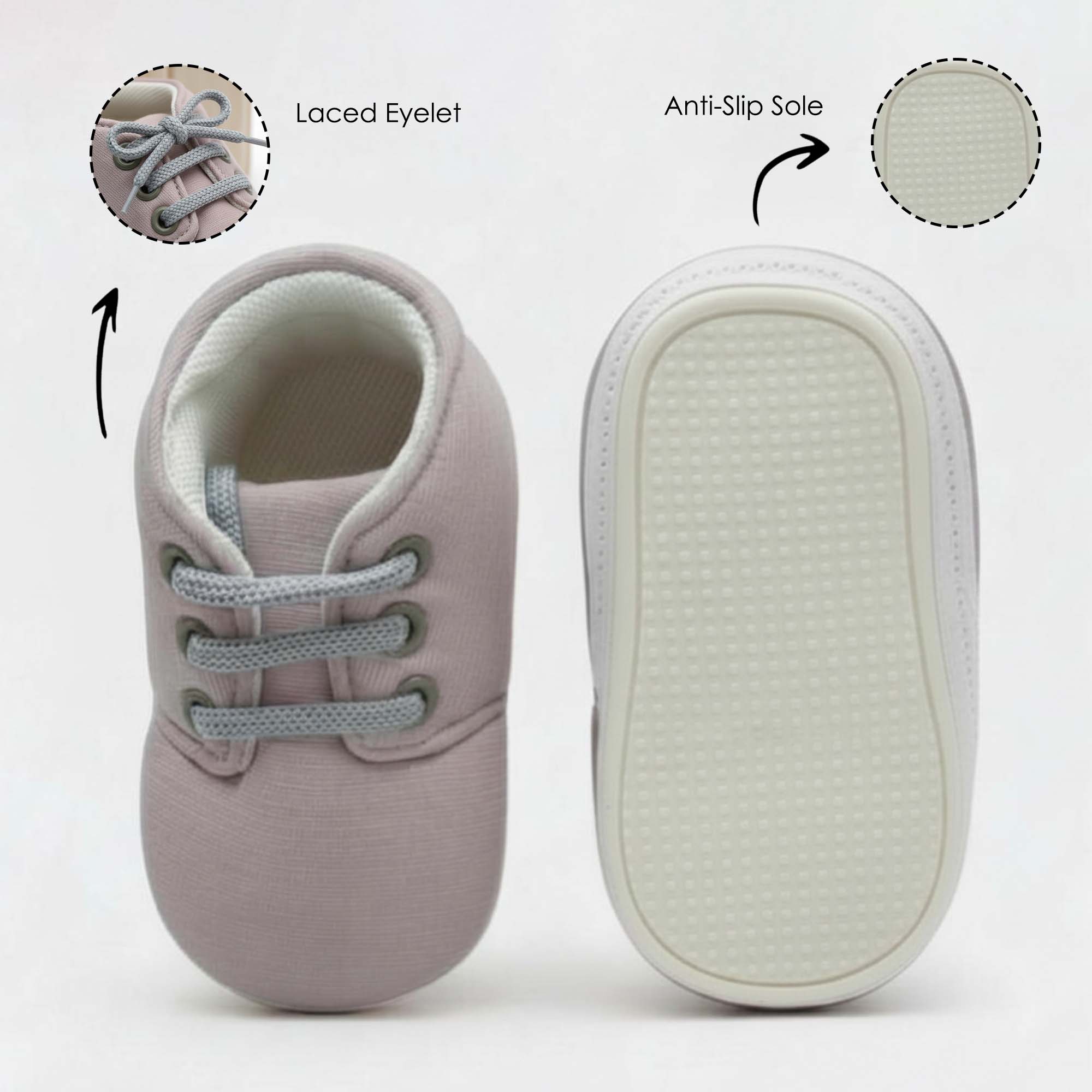 Baby Moo Stylish Lace-Up Comfy Velcro Sneakers Booties-Dusky Lavender