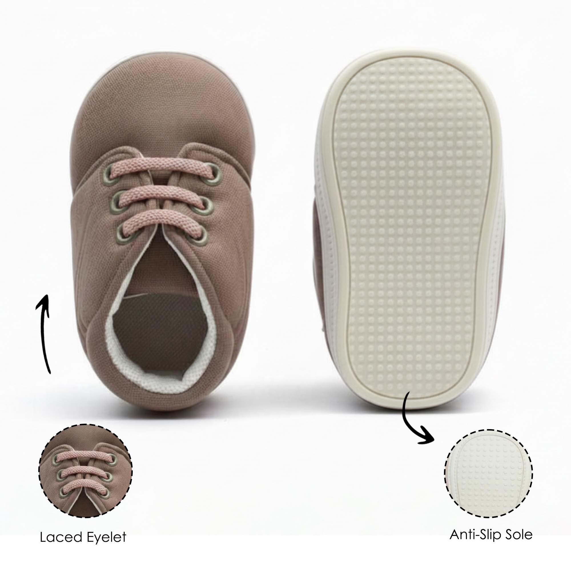 Baby Moo Stylish Lace-Up Comfy Velcro Sneakers Booties-Brown