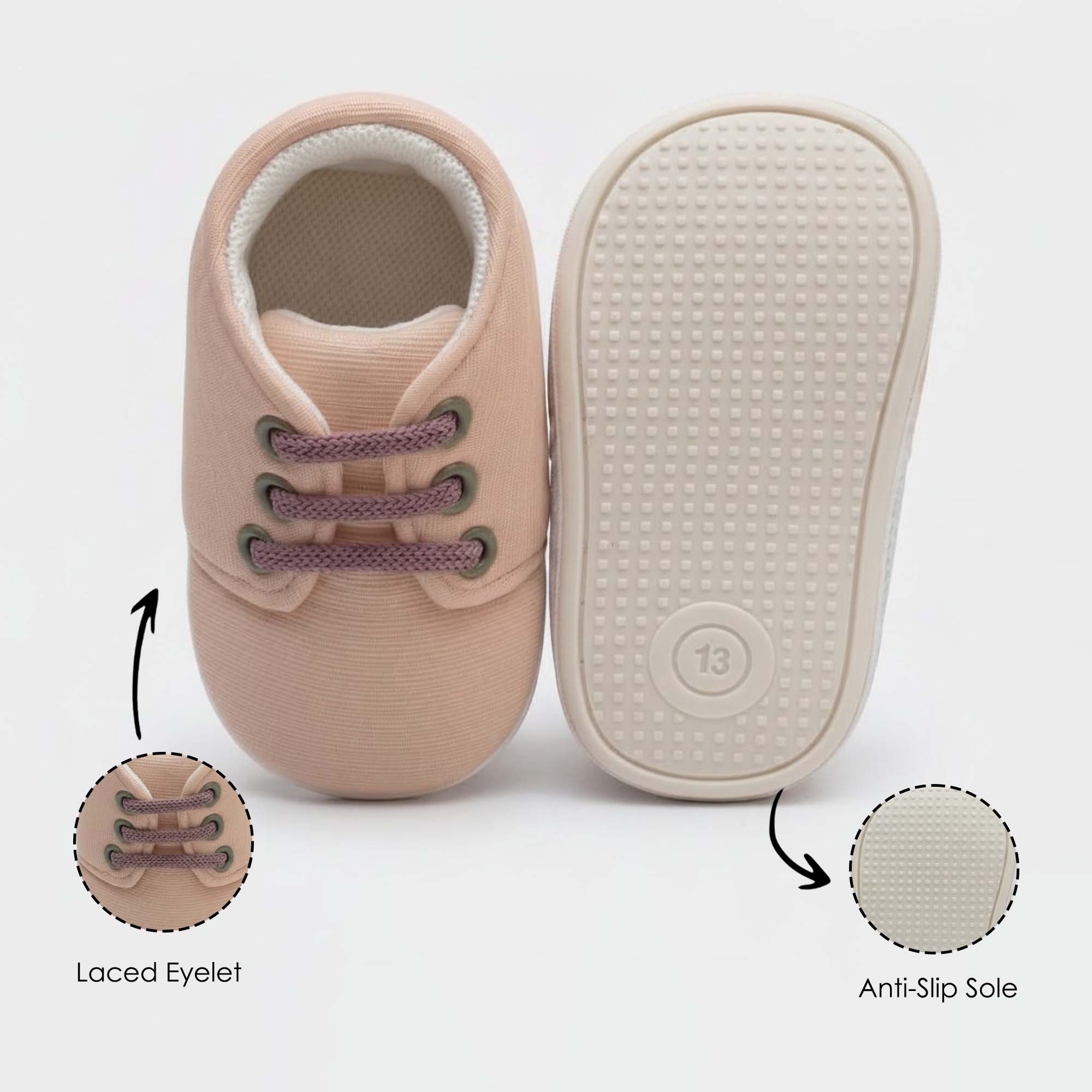 Baby Moo Stylish Lace-Up Comfy Velcro Sneakers Booties-Peach