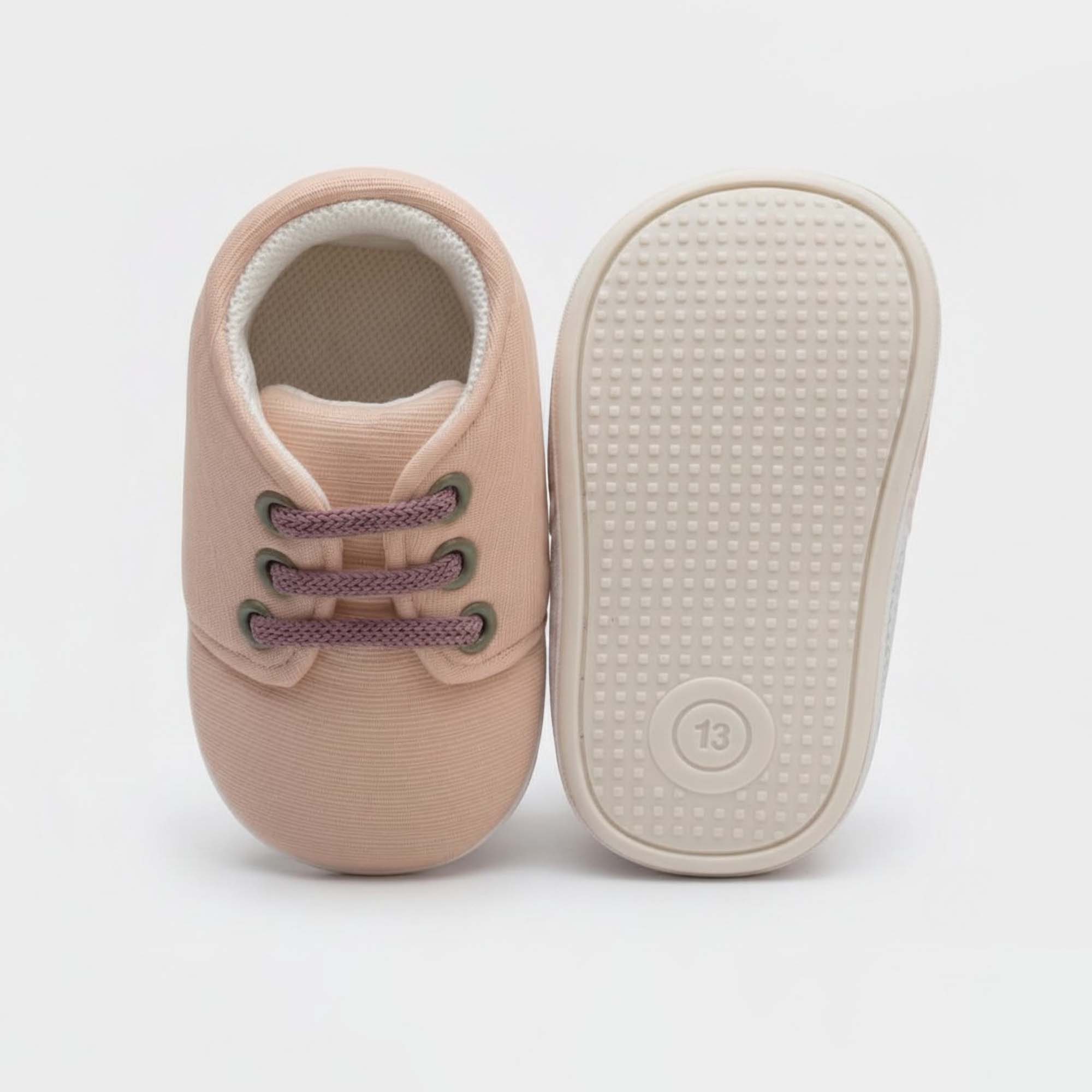 Baby Moo Stylish Lace-Up Comfy Velcro Sneakers Booties-Peach