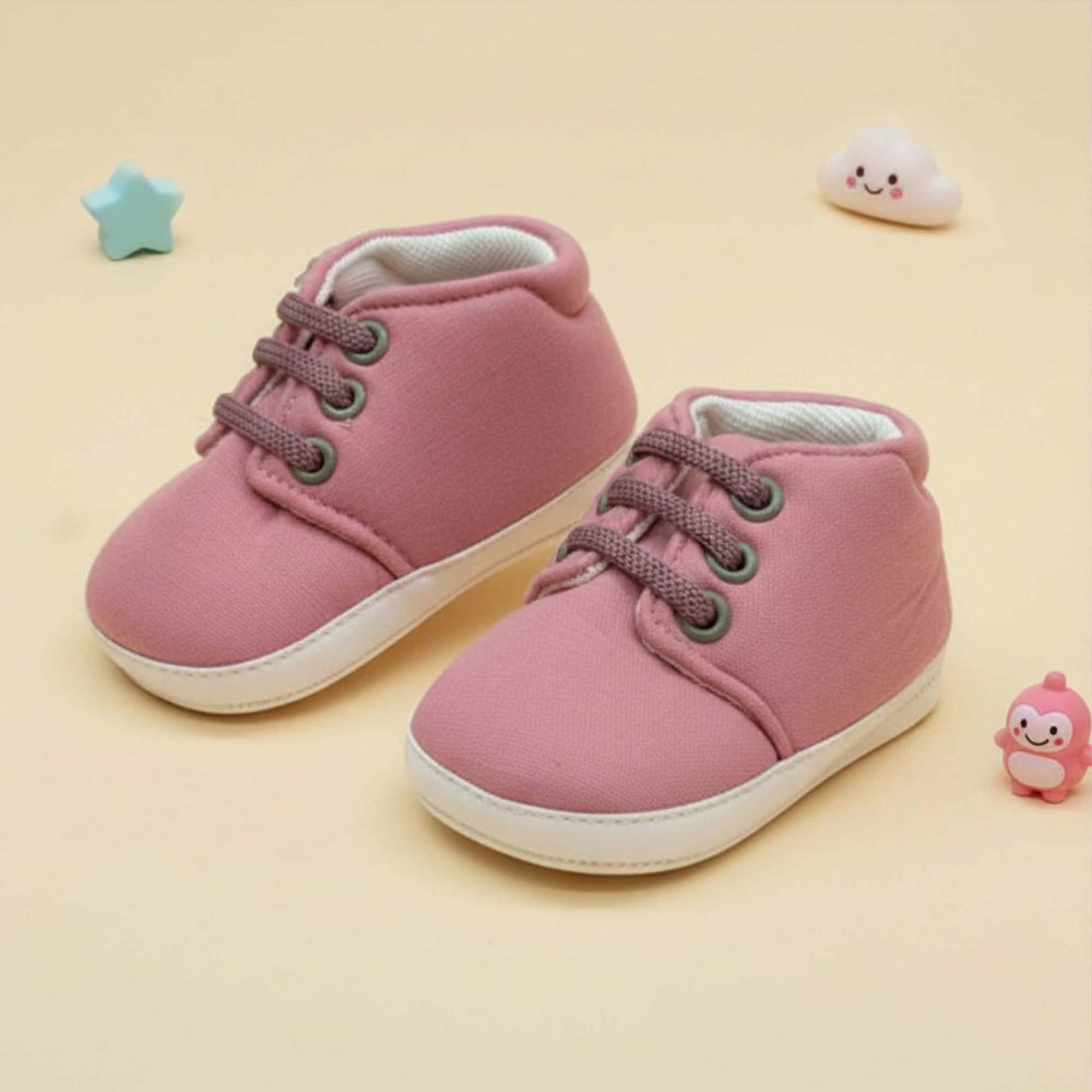 Baby Moo Stylish Lace-Up Comfy Velcro Sneakers Booties-Pink