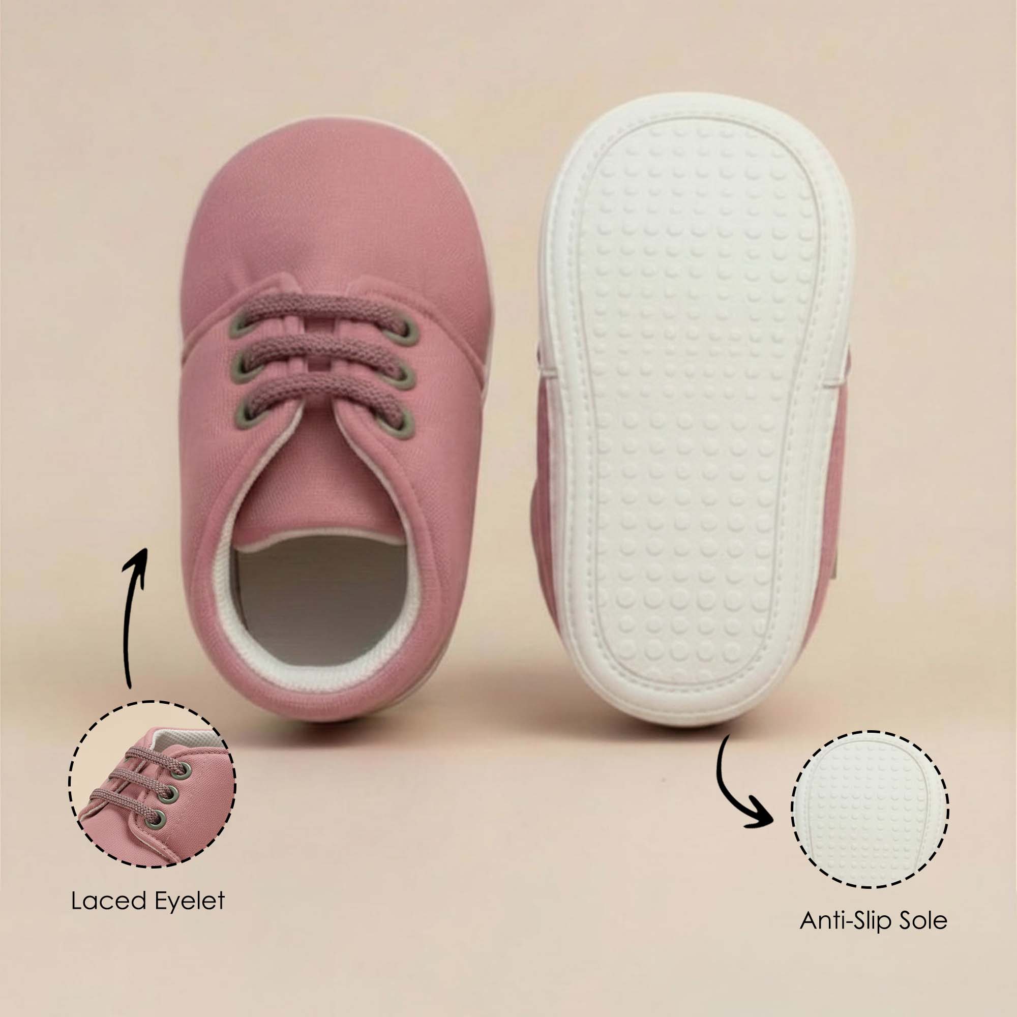 Baby Moo Stylish Lace-Up Comfy Velcro Sneakers Booties-Pink