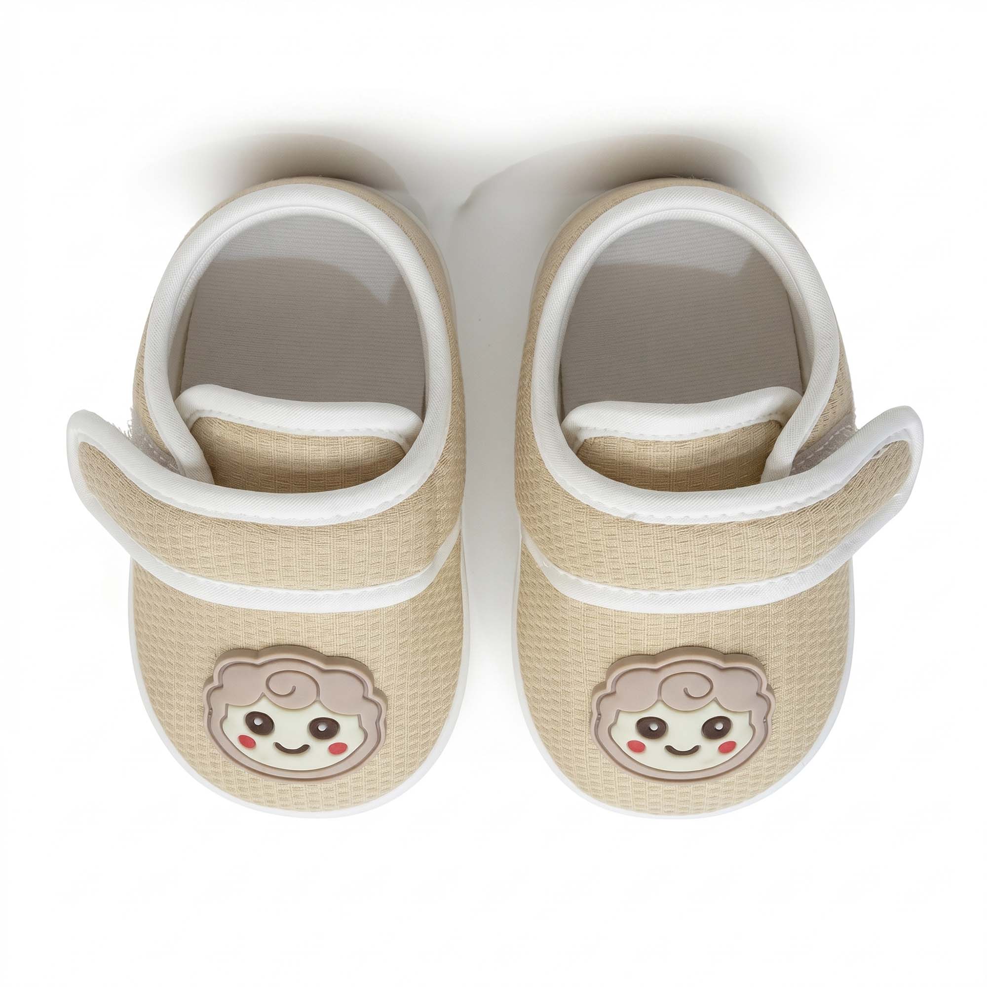 Baby Moo Lamb Velcro Strap Anti-Skid Sneakers Booties-Beige