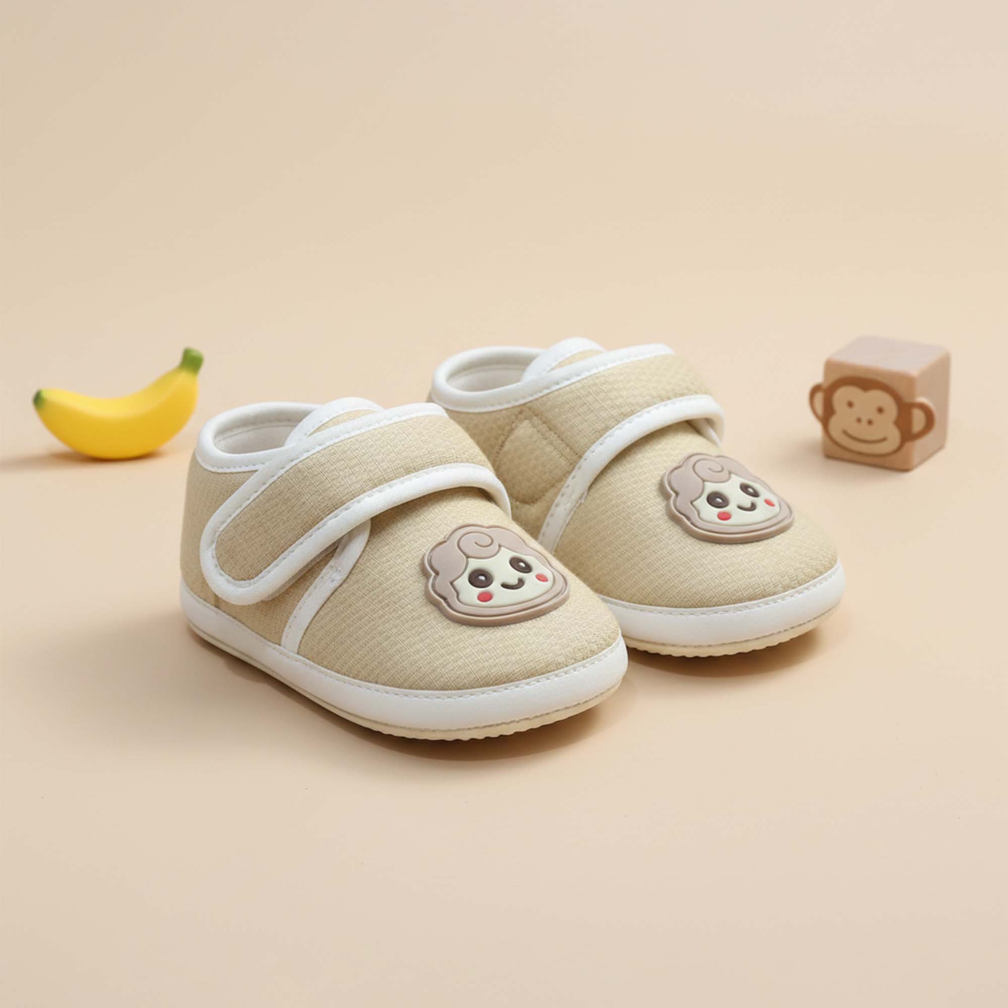 Baby Moo Lamb Velcro Strap Anti-Skid Sneakers Booties-Beige