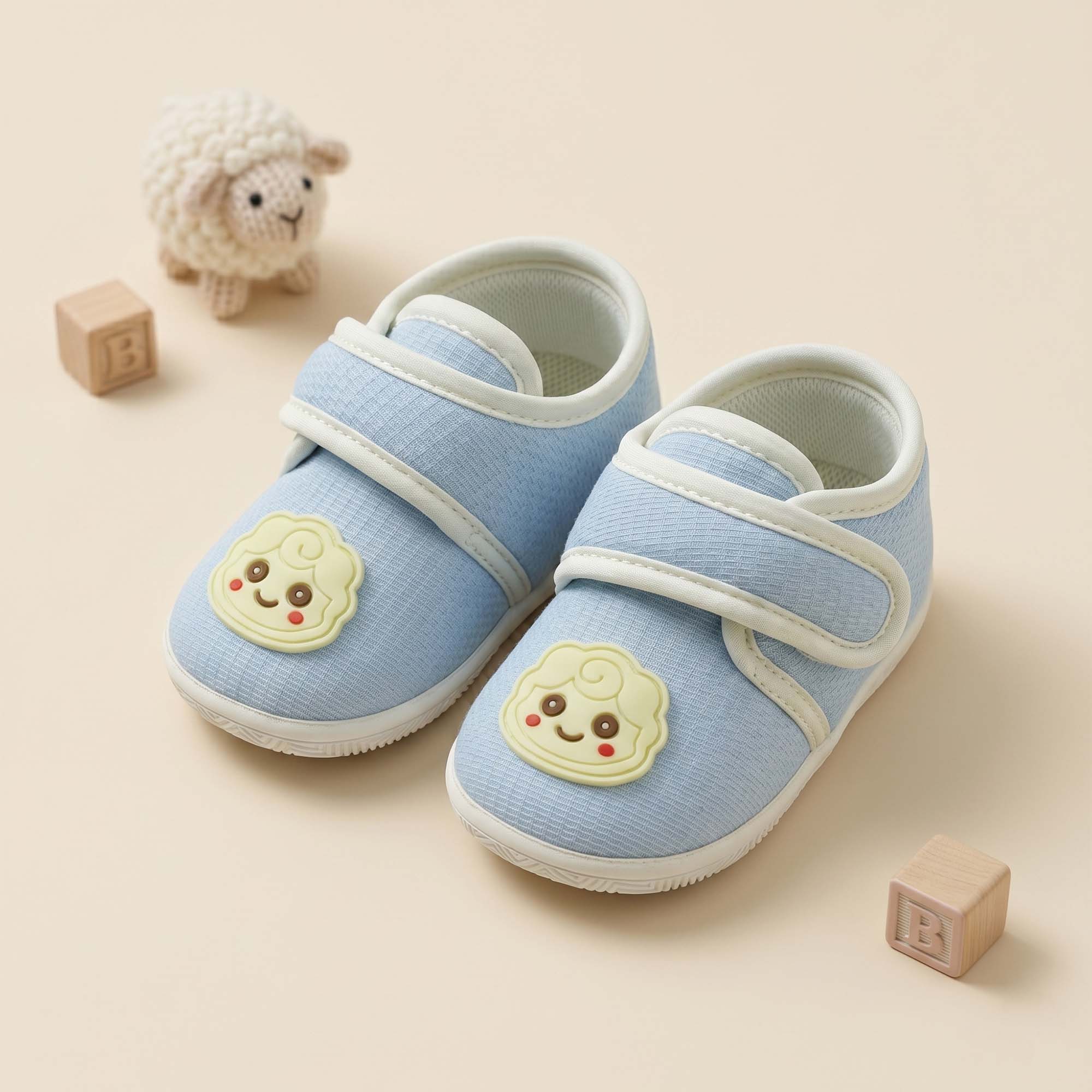 Baby Moo Lamb Velcro Strap Anti-Skid Sneakers Booties-Blue