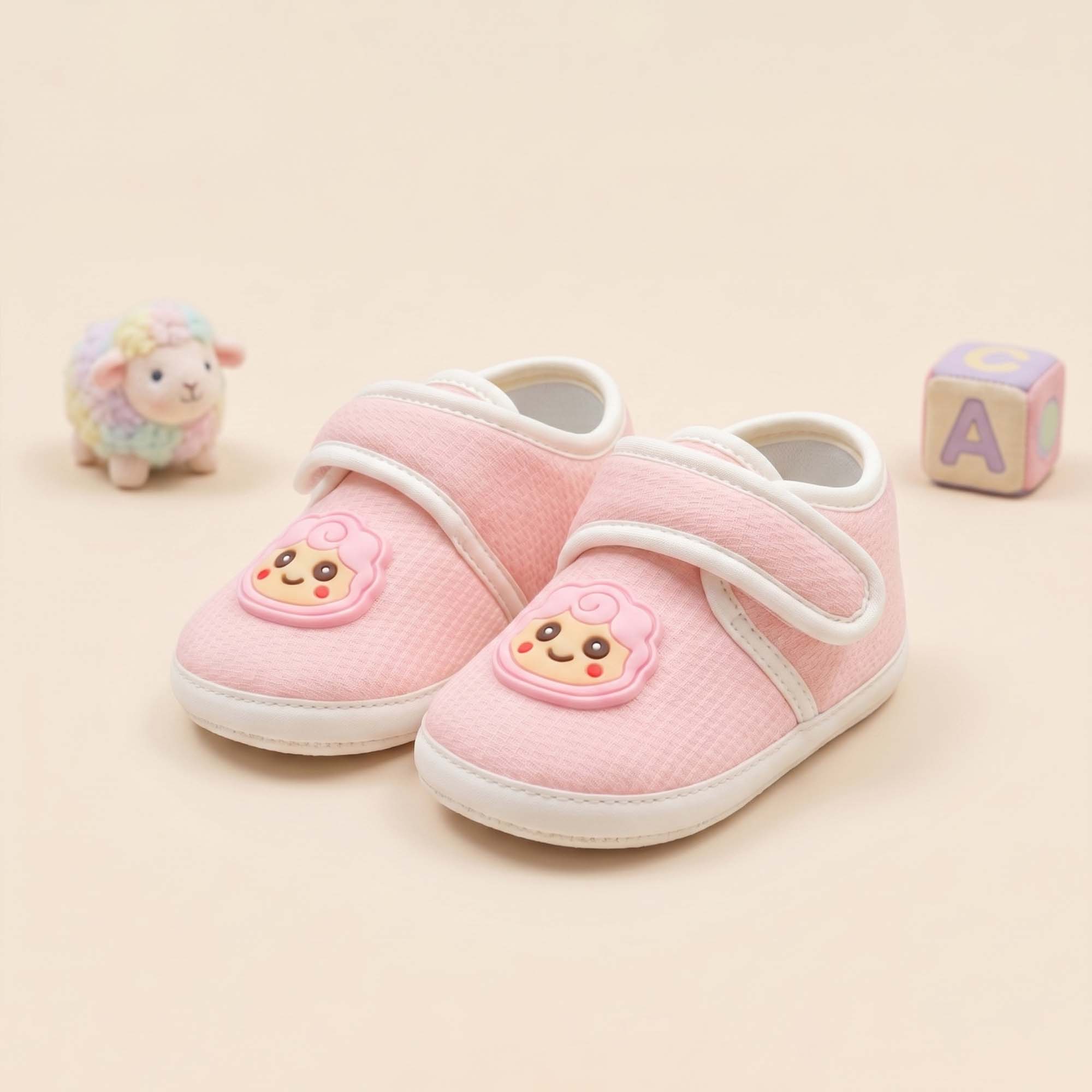 Baby Moo Lamb Velcro Strap Anti-Skid Sneakers Booties-Pink
