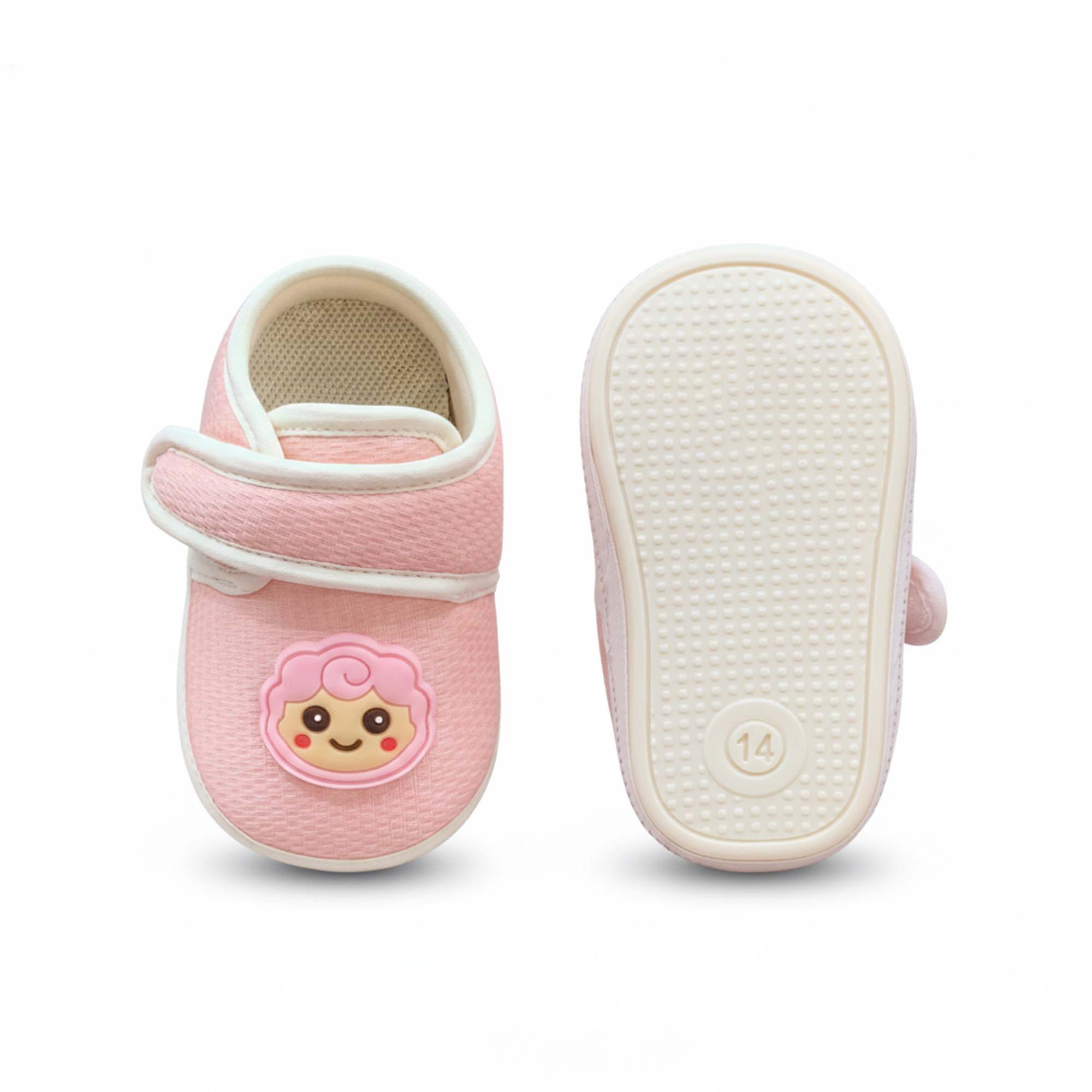 Baby Moo Lamb Velcro Strap Anti-Skid Sneakers Booties-Pink