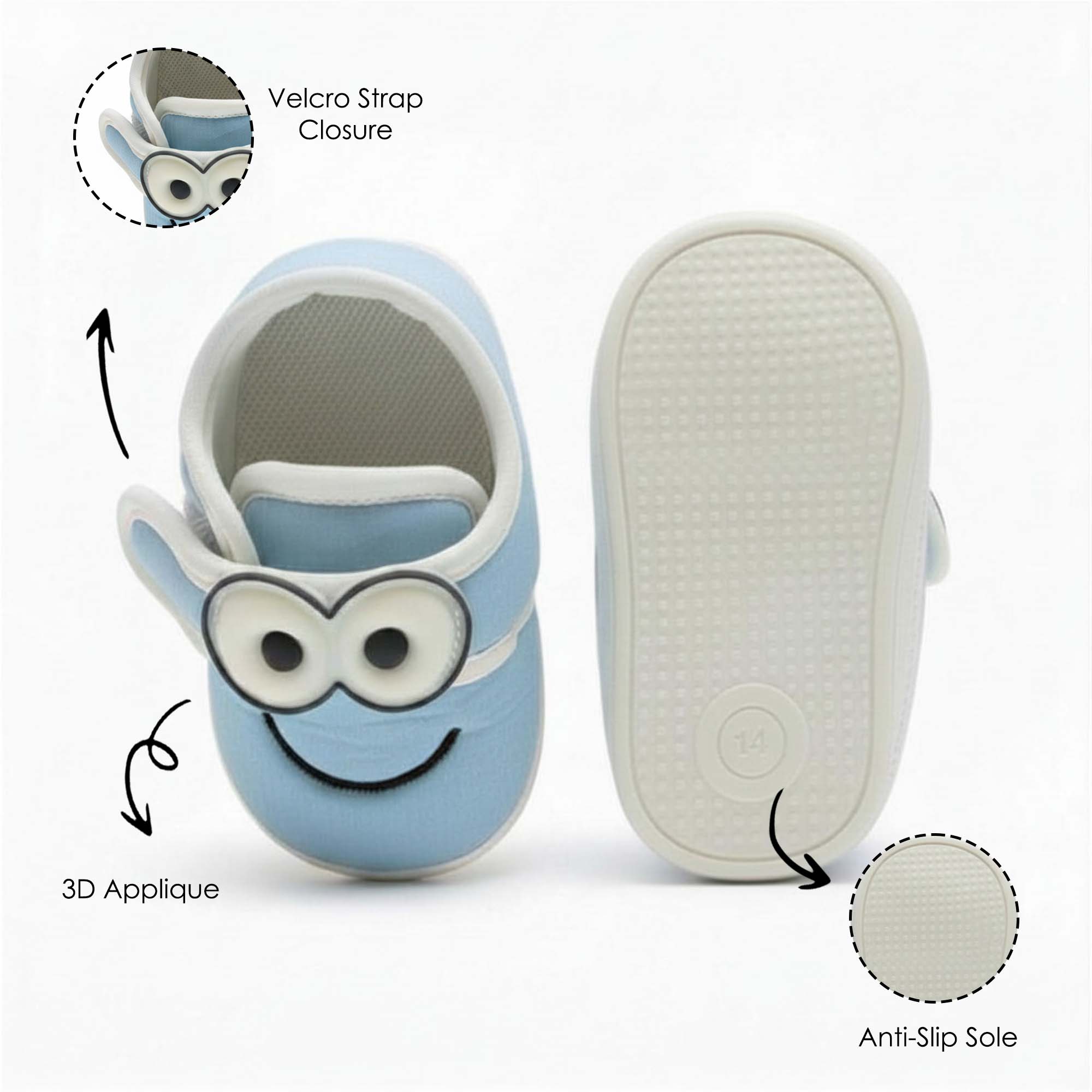 Baby Moo Minions Velcro Strap Anti-Skid Sneakers Booties-Blue