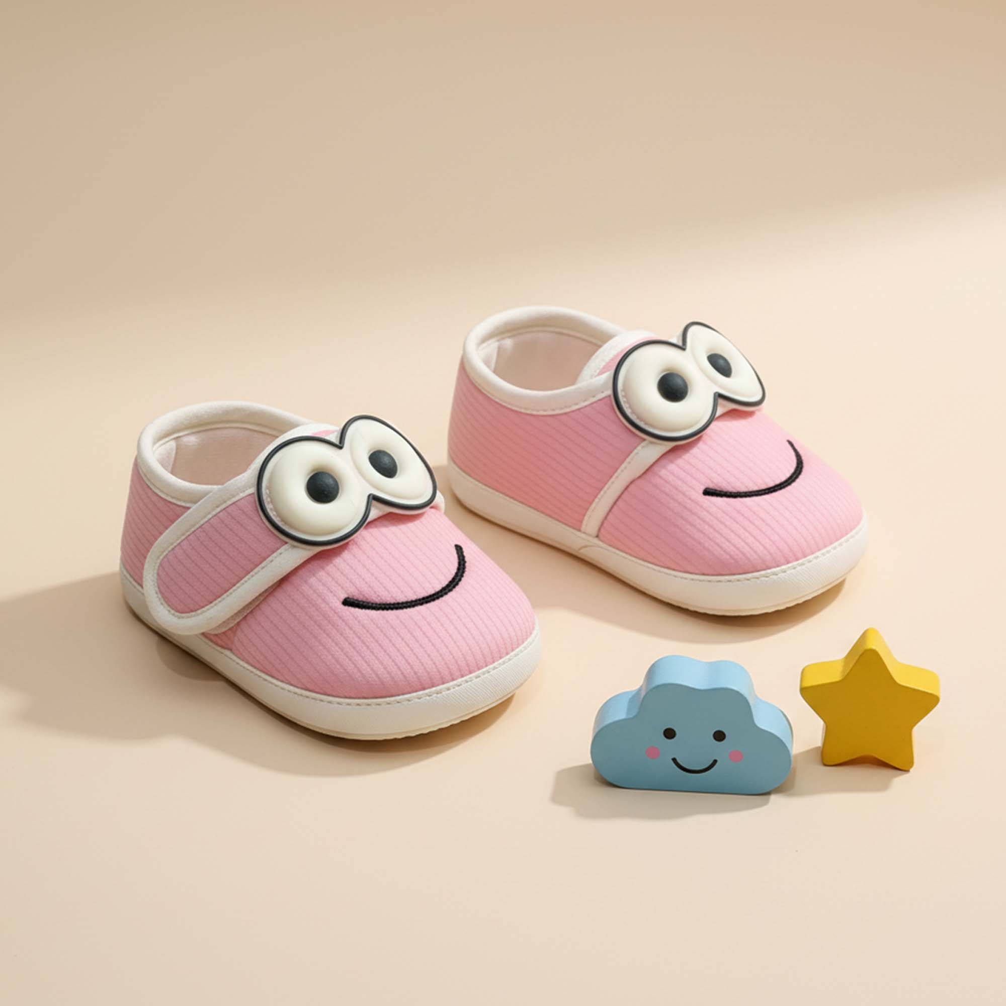 Baby Moo Minions Velcro Strap Anti-Skid Sneakers Booties-Pink