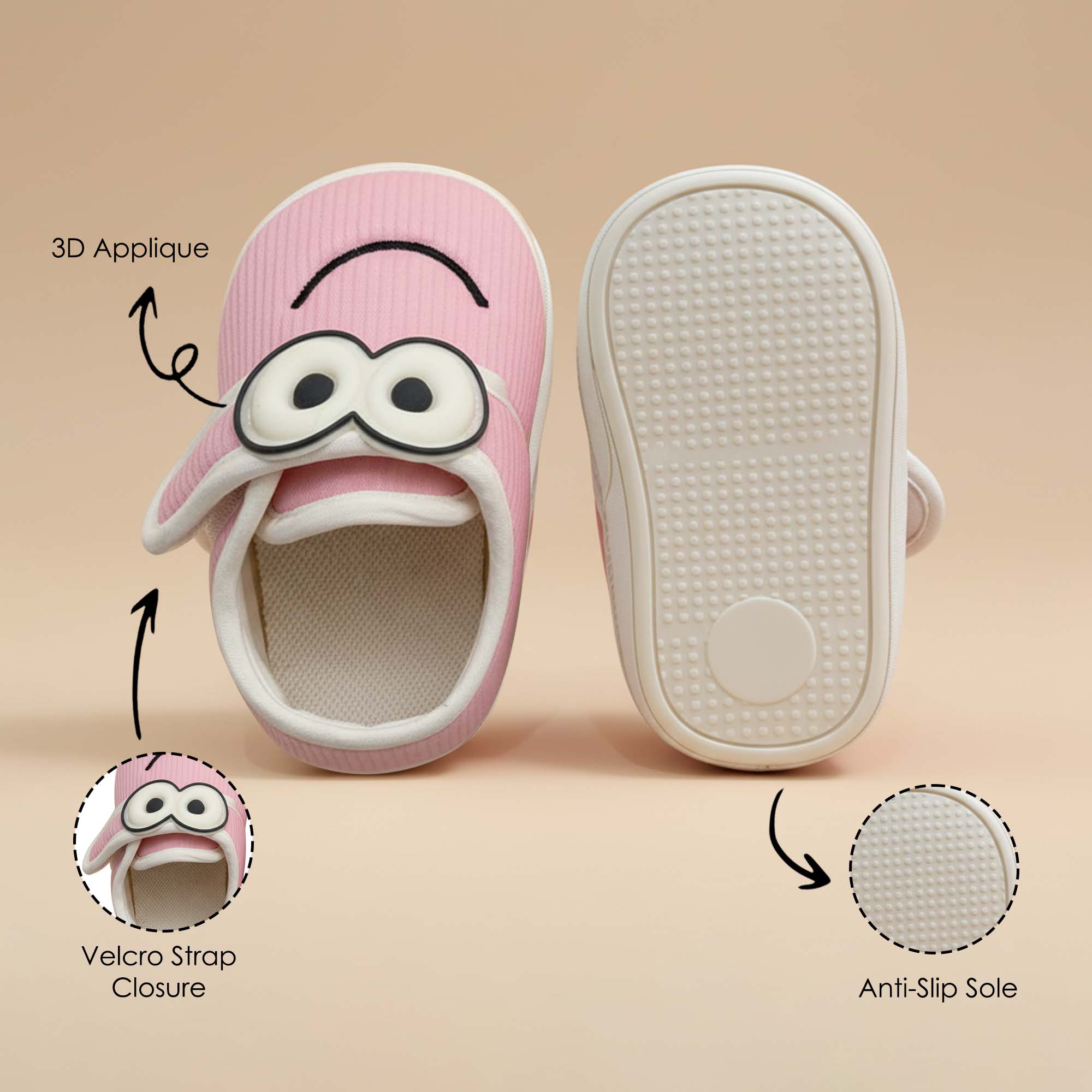 Baby Moo Minions Velcro Strap Anti-Skid Sneakers Booties-Pink