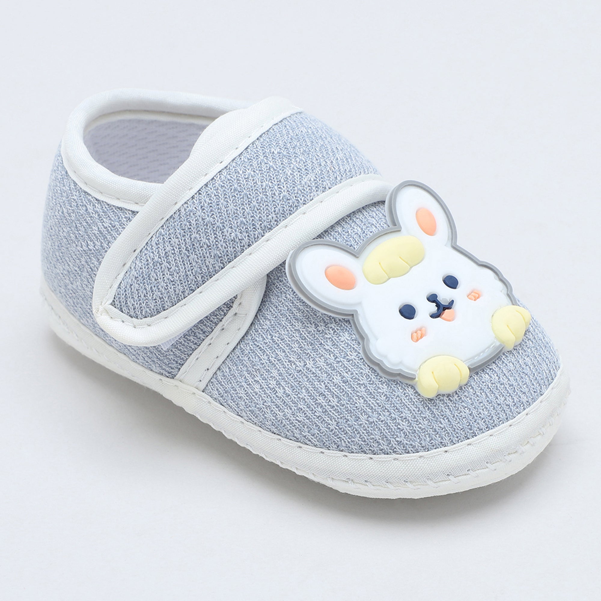 Baby Moo Mouse Velcro Strap Anti-Skid Fabric Sneaker Booties - Grey