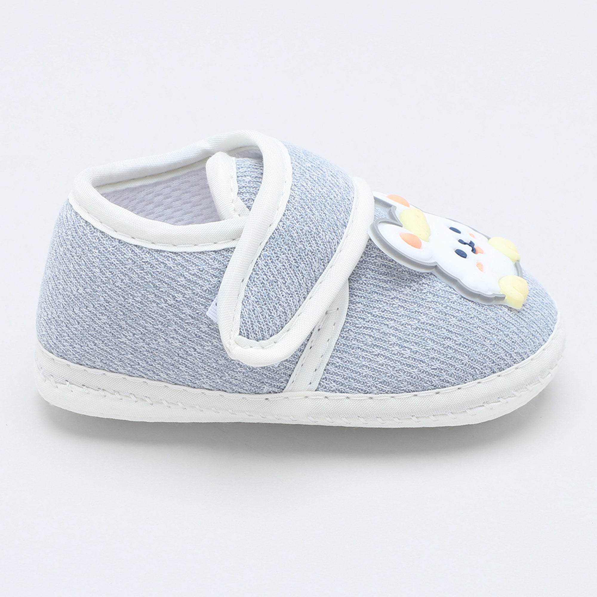 Baby Moo Mouse Velcro Strap Anti-Skid Fabric Sneaker Booties - Grey