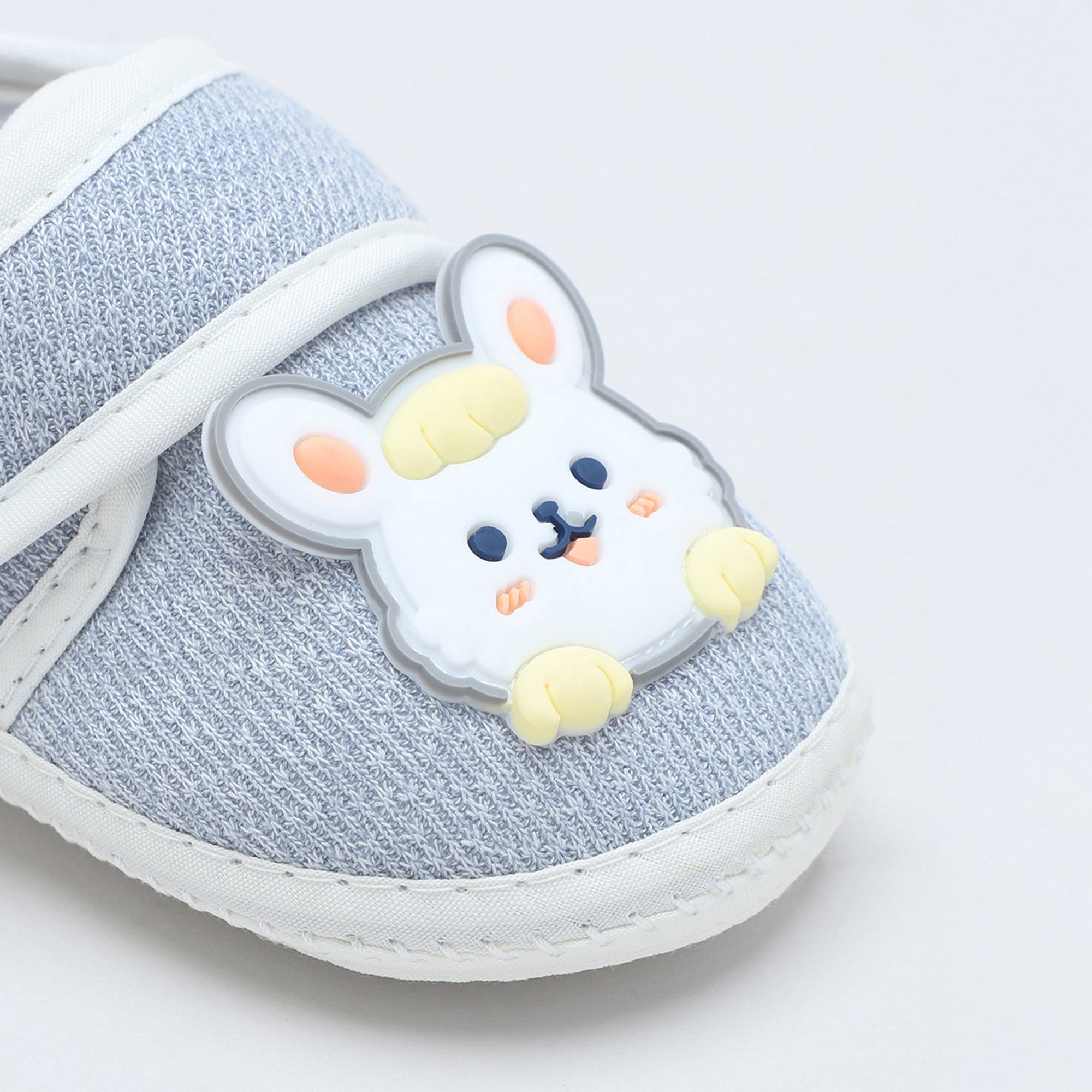 Baby Moo Mouse Velcro Strap Anti-Skid Fabric Sneaker Booties - Grey