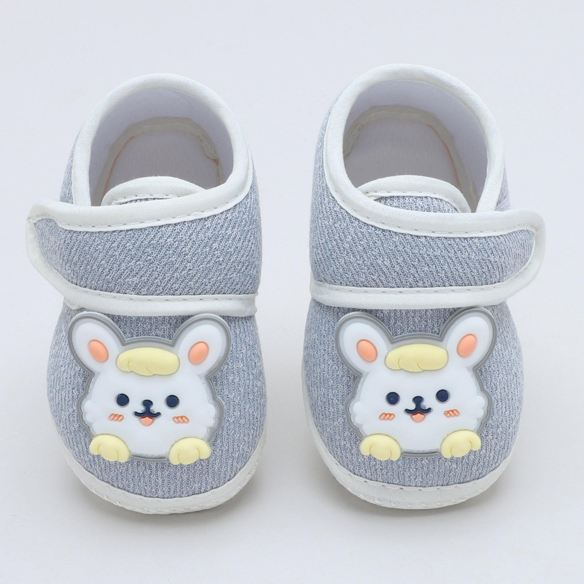 Baby Moo Mouse Velcro Strap Anti-Skid Fabric Sneaker Booties - Grey