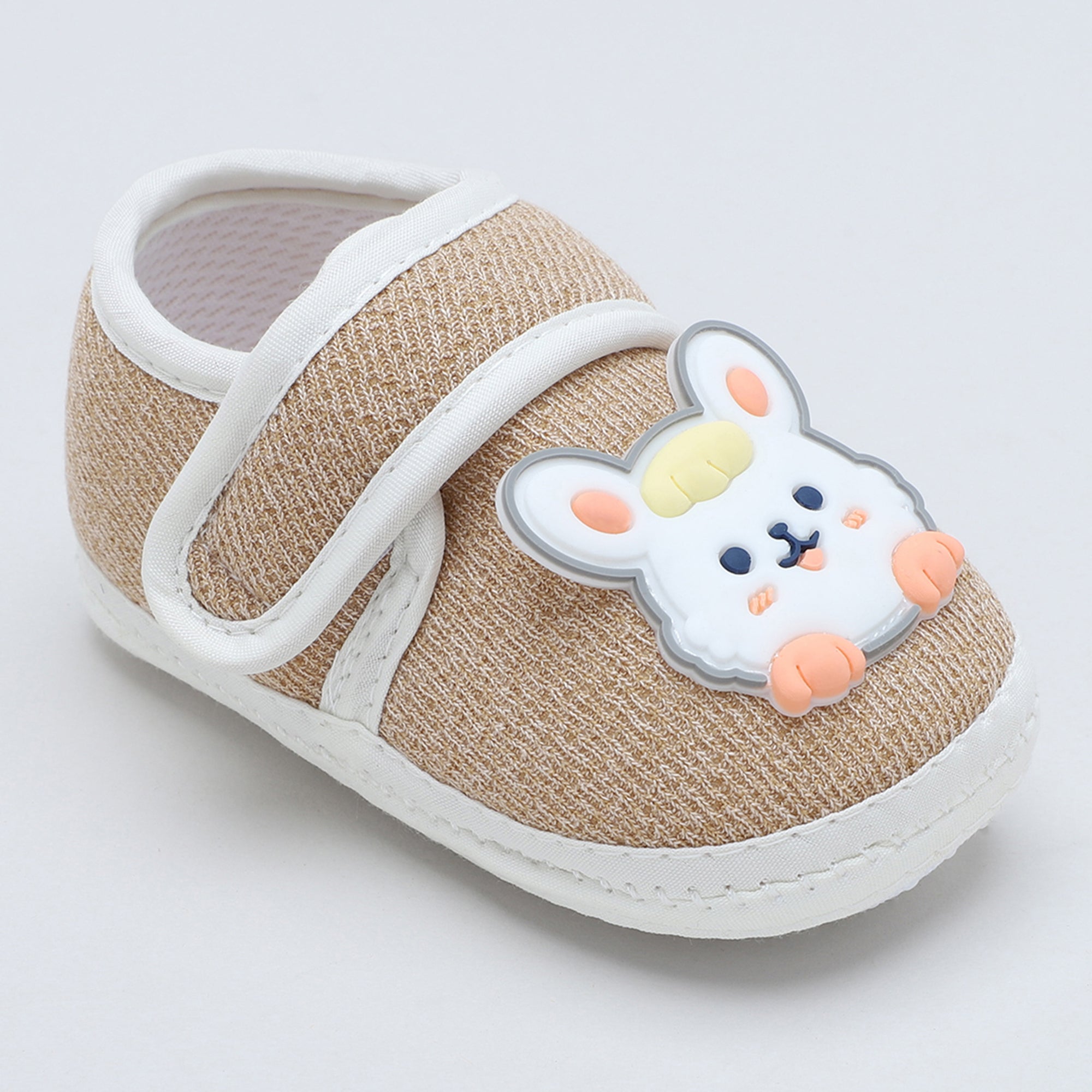 Baby Moo Mouse Velcro Strap Anti-Skid Fabric Sneaker Booties - Khaki