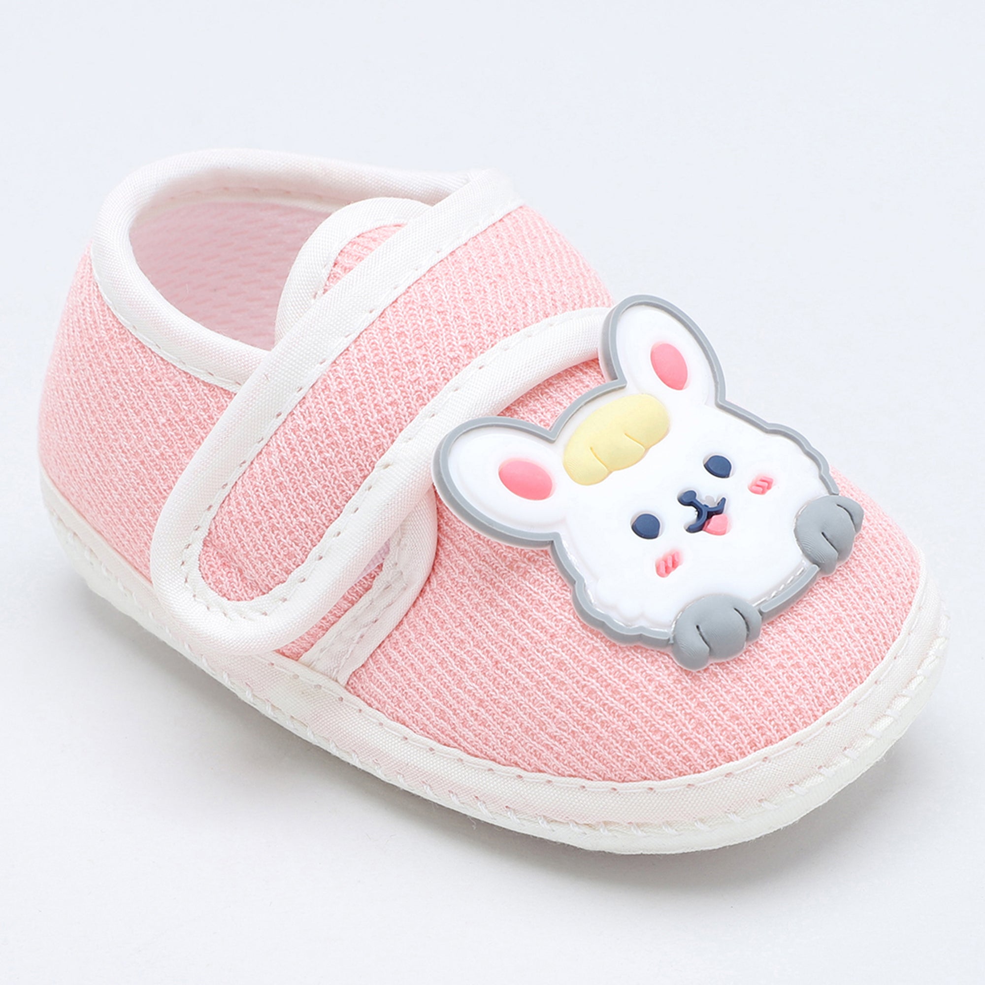 Baby Moo Mouse Velcro Strap Anti-Skid Fabric Sneaker Booties - Pink