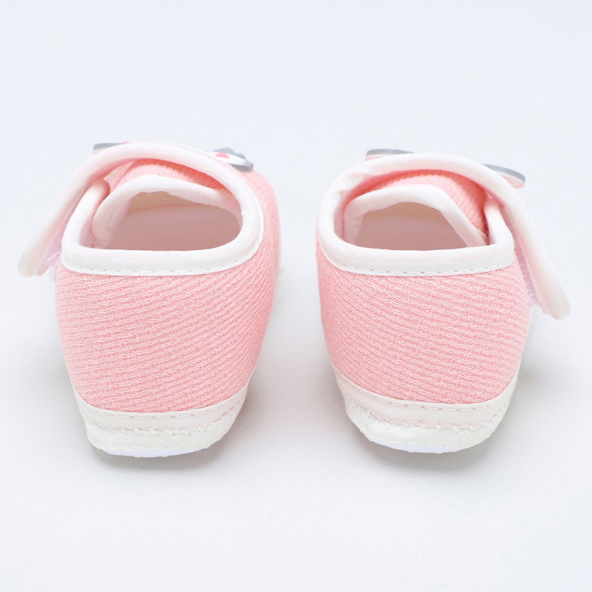 Baby Moo Mouse Velcro Strap Anti-Skid Fabric Sneaker Booties - Pink