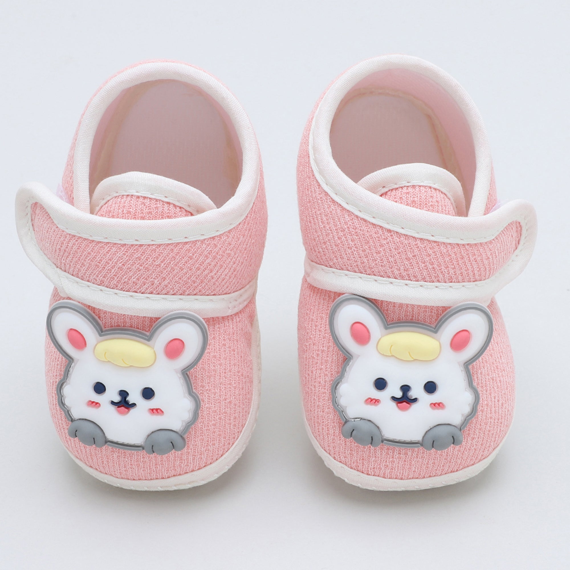 Baby Moo Mouse Velcro Strap Anti-Skid Fabric Sneaker Booties - Pink
