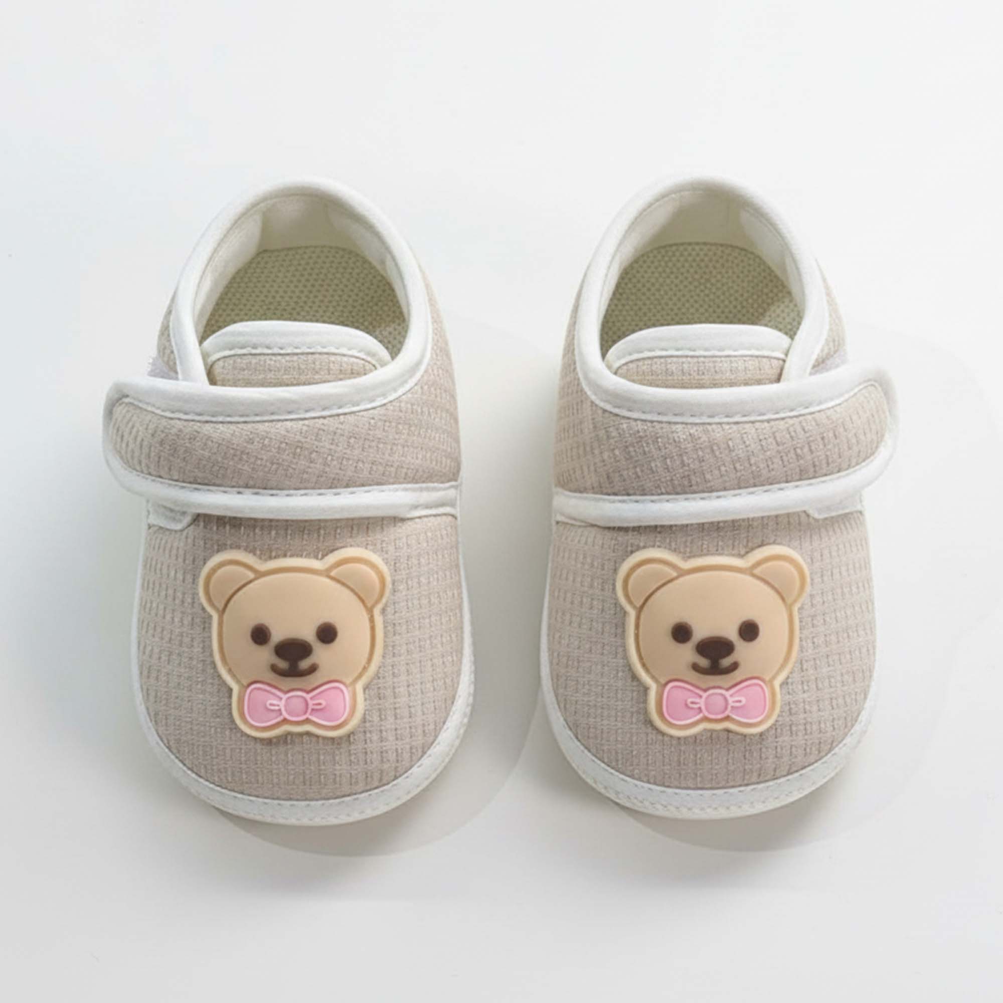 Baby Moo Teddy Velcro Strap Anti-Skid Sneakers Booties-Beige
