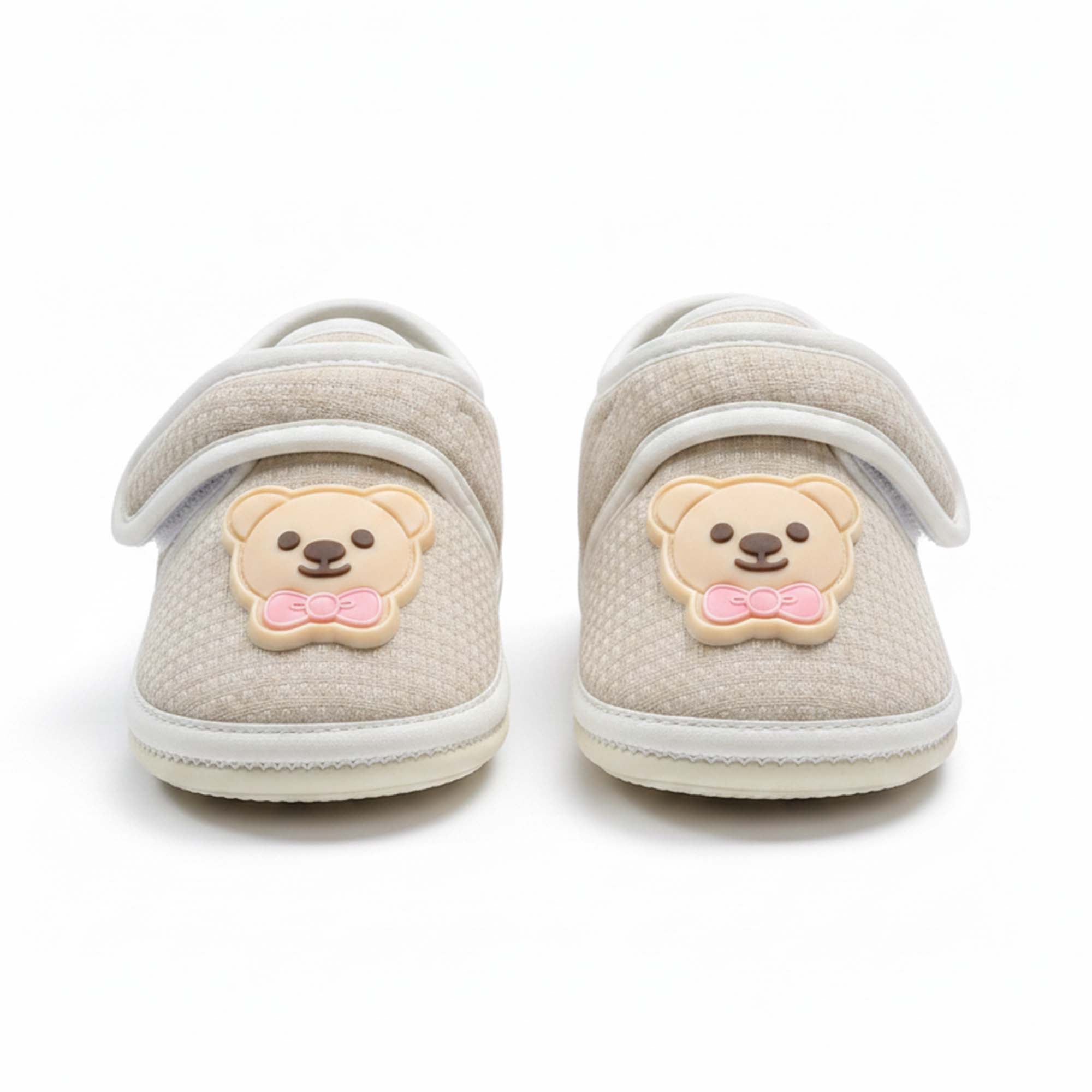 Baby Moo Teddy Velcro Strap Anti-Skid Sneakers Booties-Beige