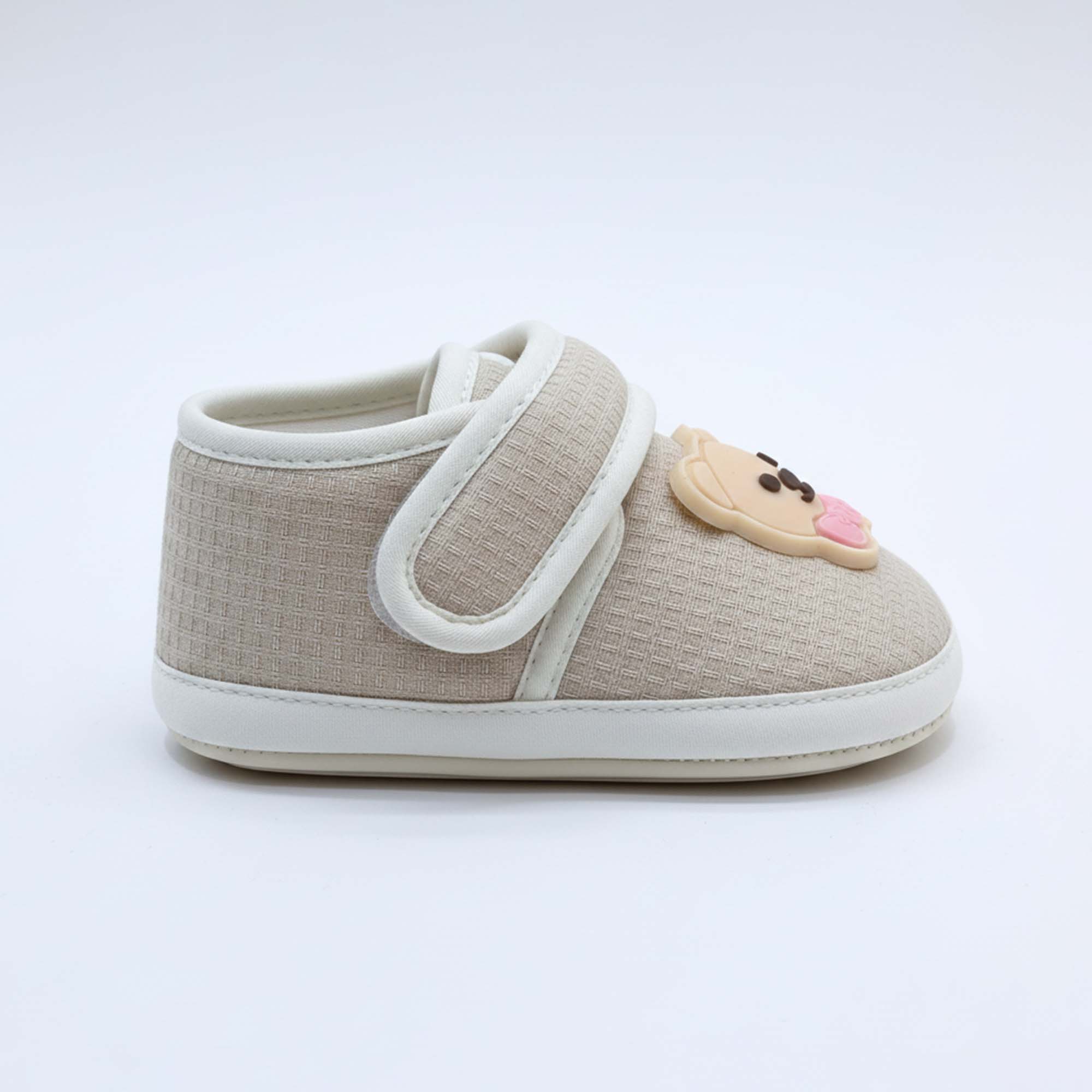 Baby Moo Teddy Velcro Strap Anti-Skid Sneakers Booties-Beige
