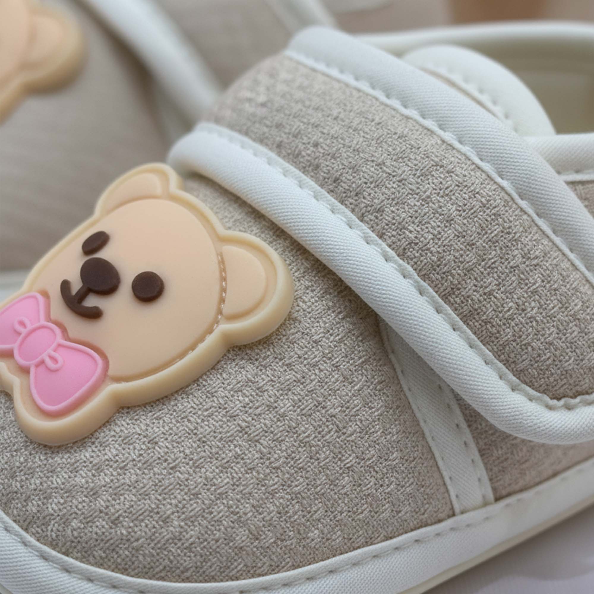 Baby Moo Teddy Velcro Strap Anti-Skid Sneakers Booties-Beige