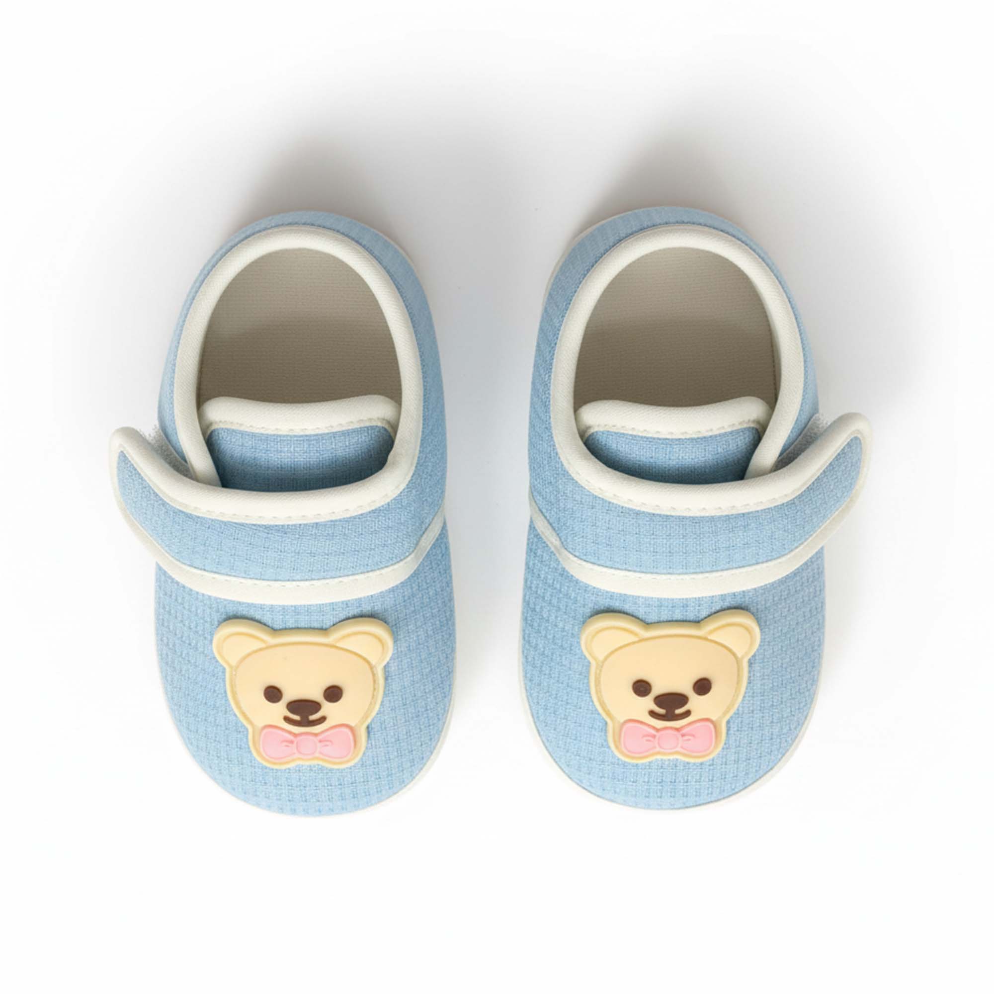 Baby Moo Teddy Velcro Strap Anti-Skid Sneakers Booties-Blue