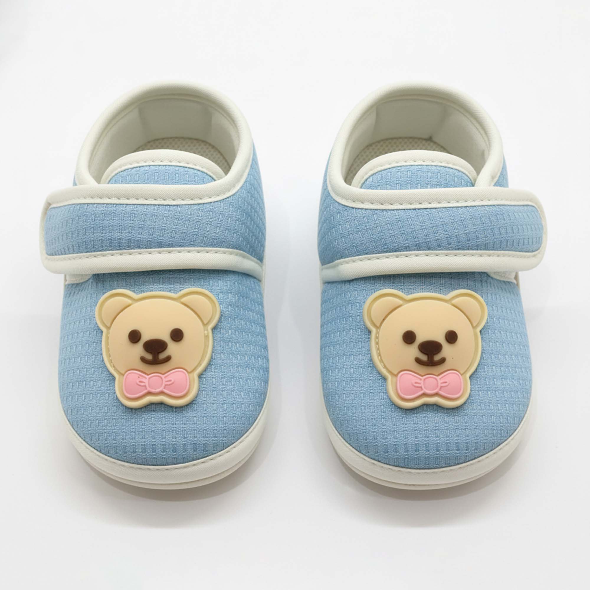 Baby Moo Teddy Velcro Strap Anti-Skid Sneakers Booties-Blue