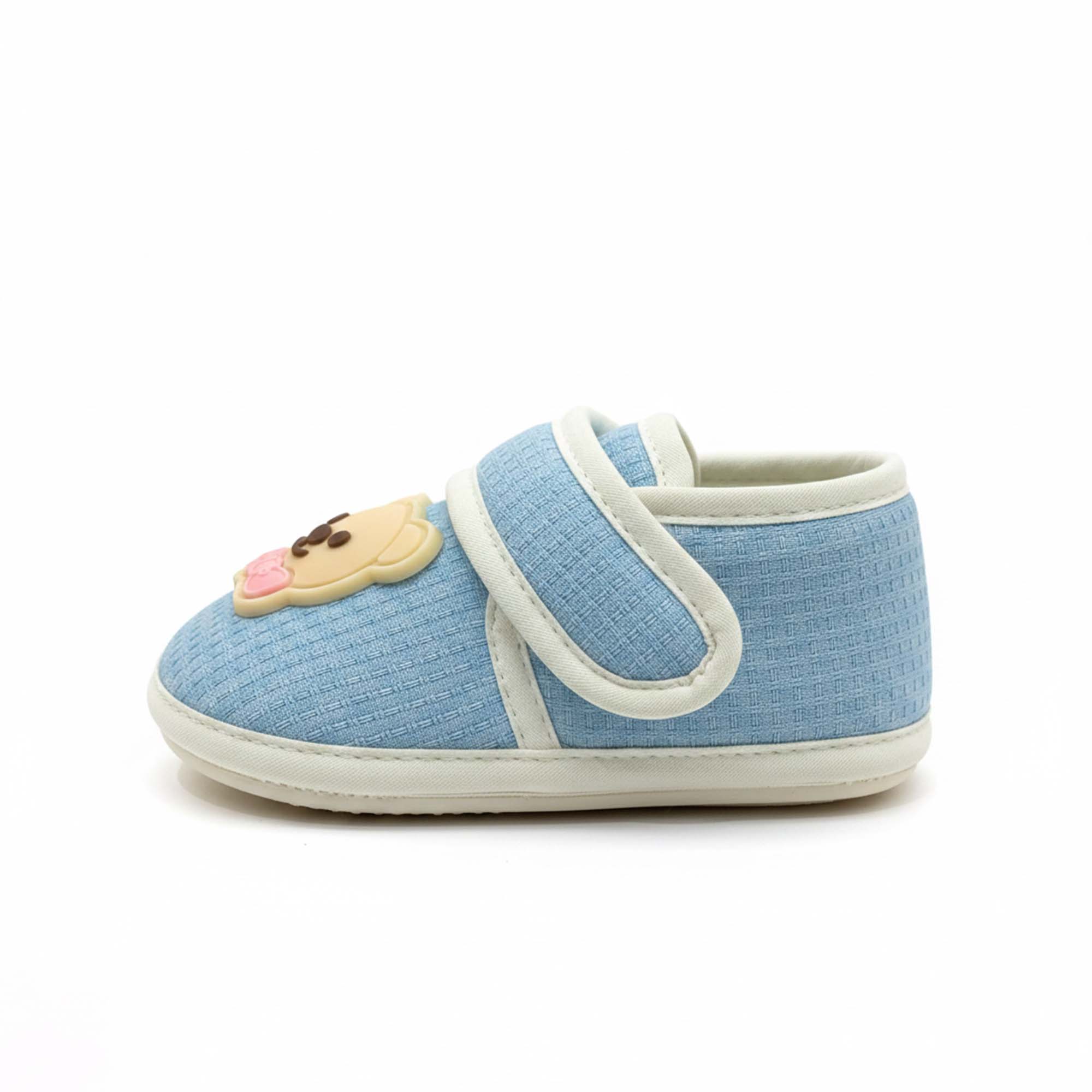 Baby Moo Teddy Velcro Strap Anti-Skid Sneakers Booties-Blue
