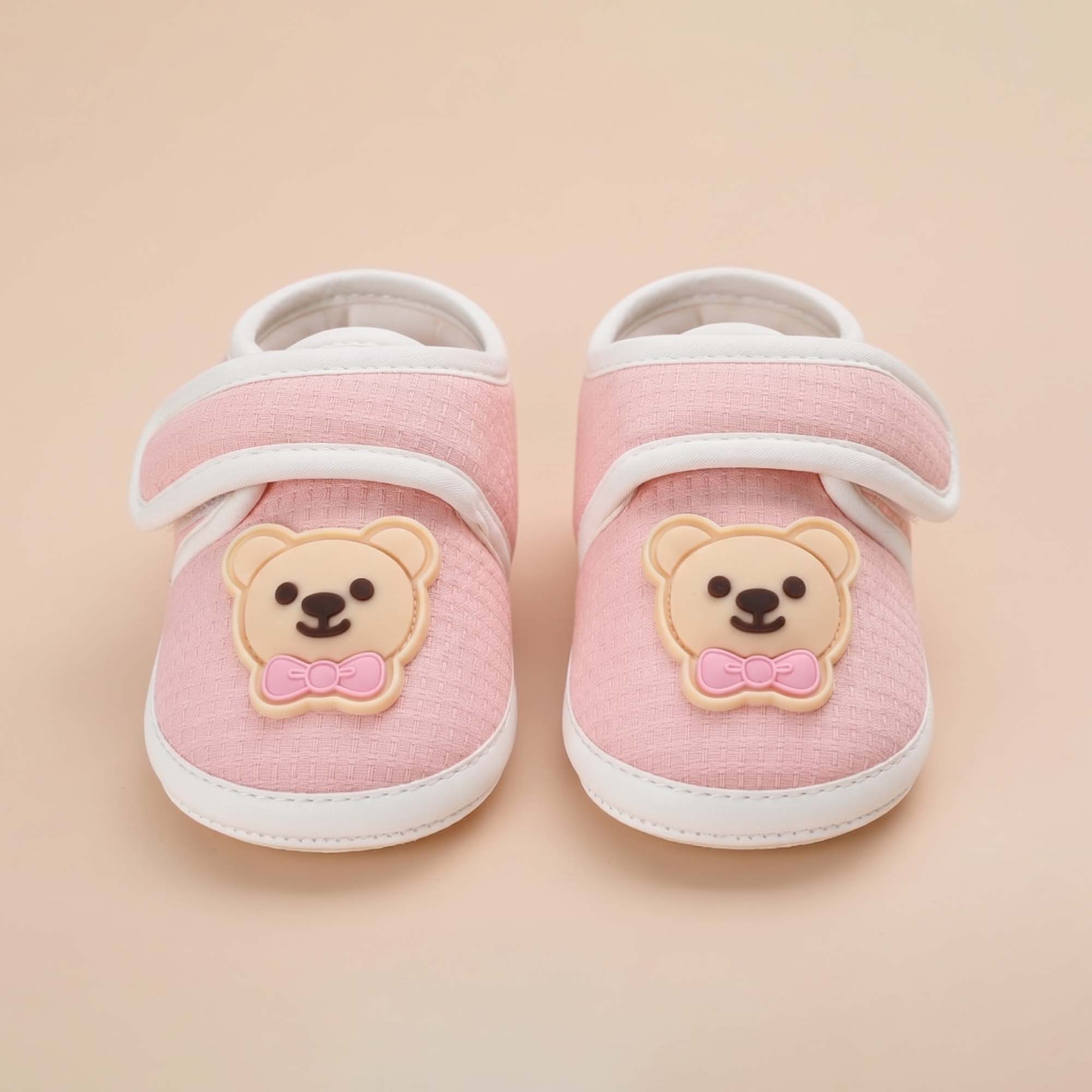Baby Moo Teddy Velcro Strap Anti-Skid Sneakers Booties-Pink