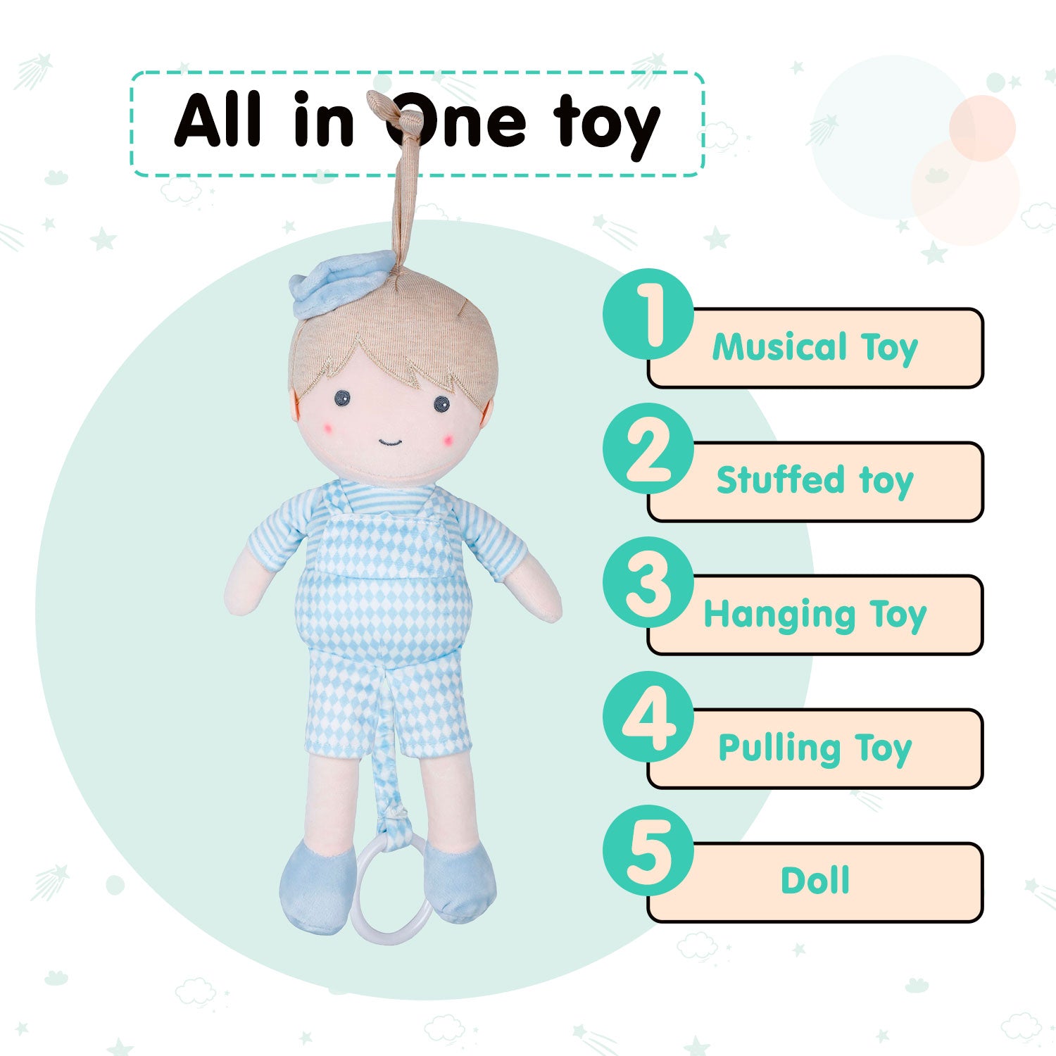 Baby Moo Little Boy Hanging Musical Pulling Toy - Blue