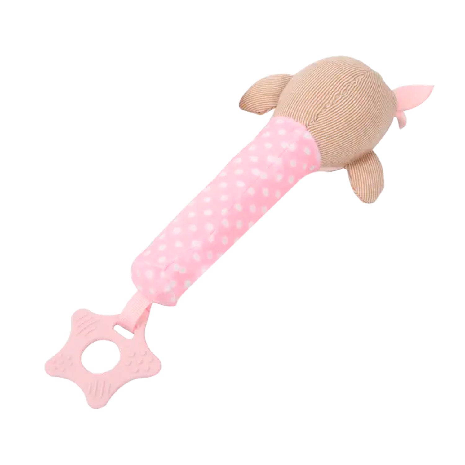 Baby Moo Pigtail Doll Squeaker With Teether Handheld Rattle Toy - Pink