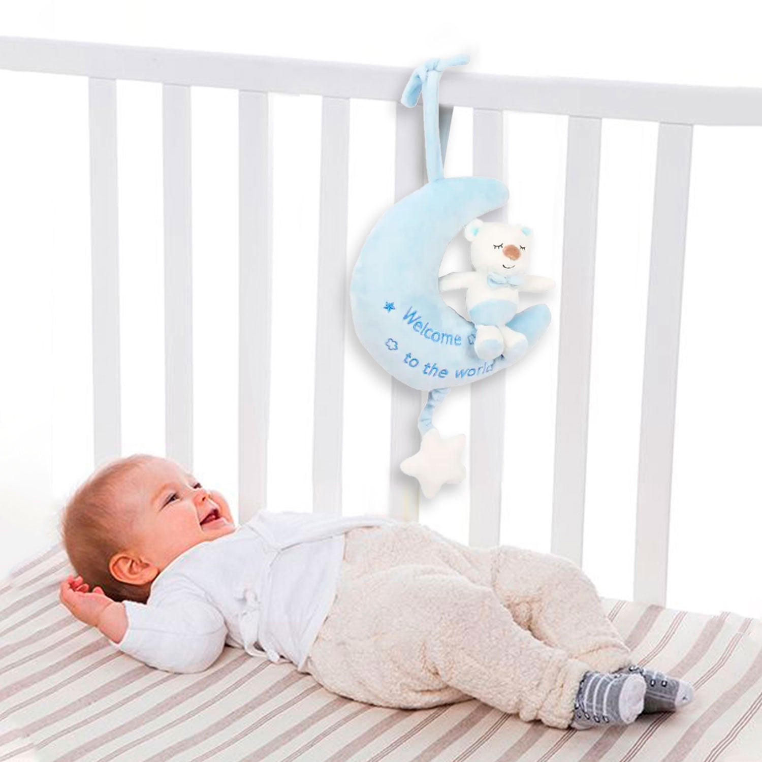 Baby Moo Bear On The Moon Hanging Musical Pulling Toy - Blue