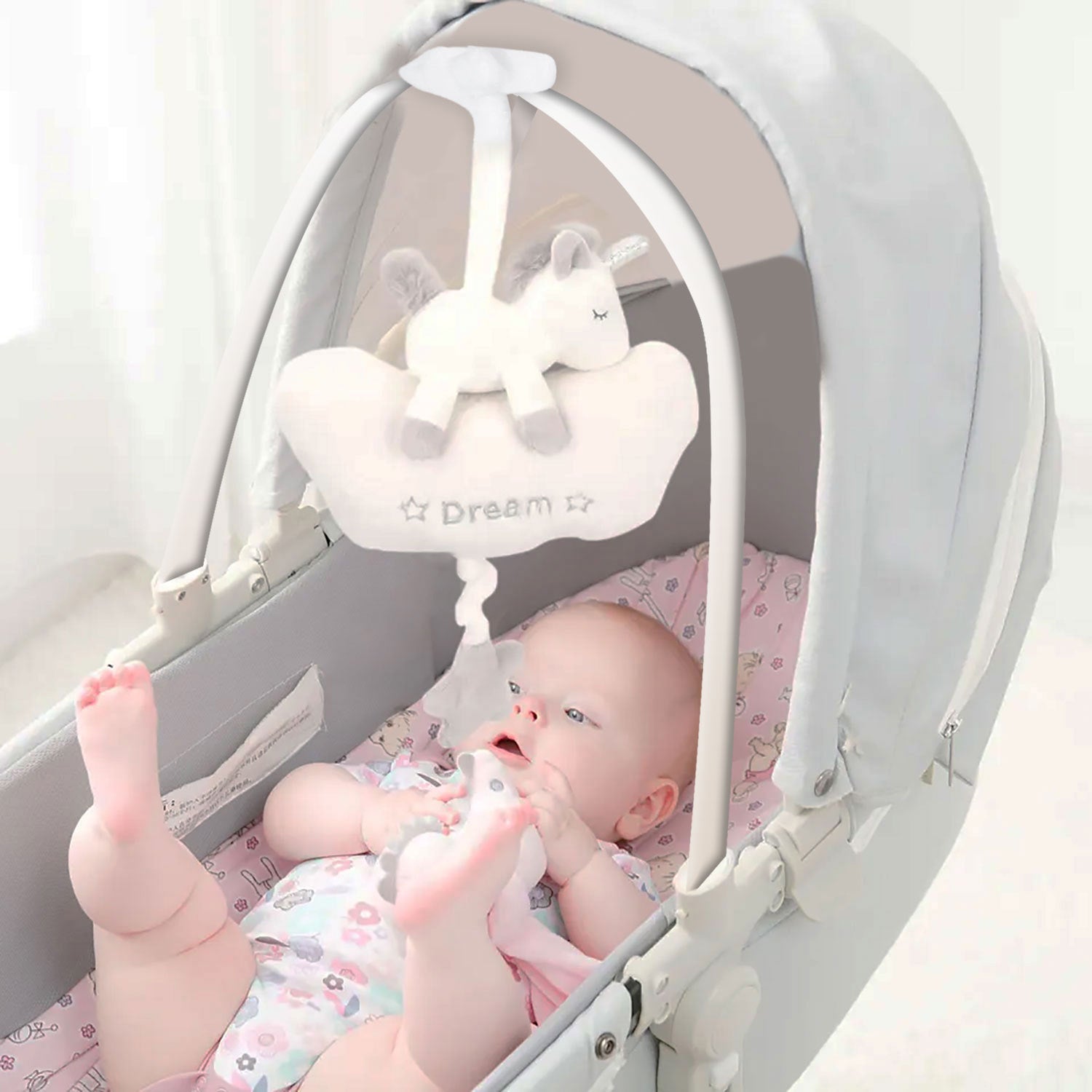 Baby Moo Sleepy Unicorn Hanging Musical Pulling Toy - White