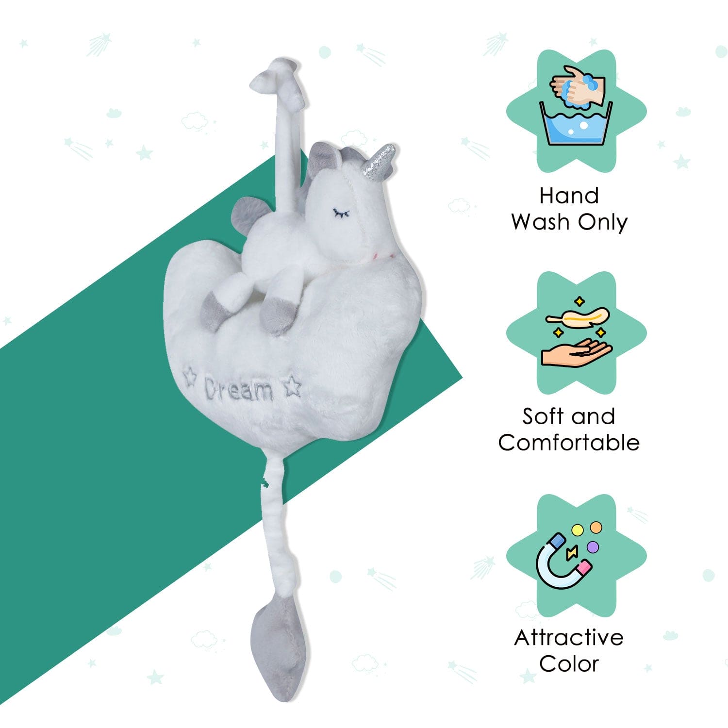 Baby Moo Sleepy Unicorn Hanging Musical Pulling Toy - White