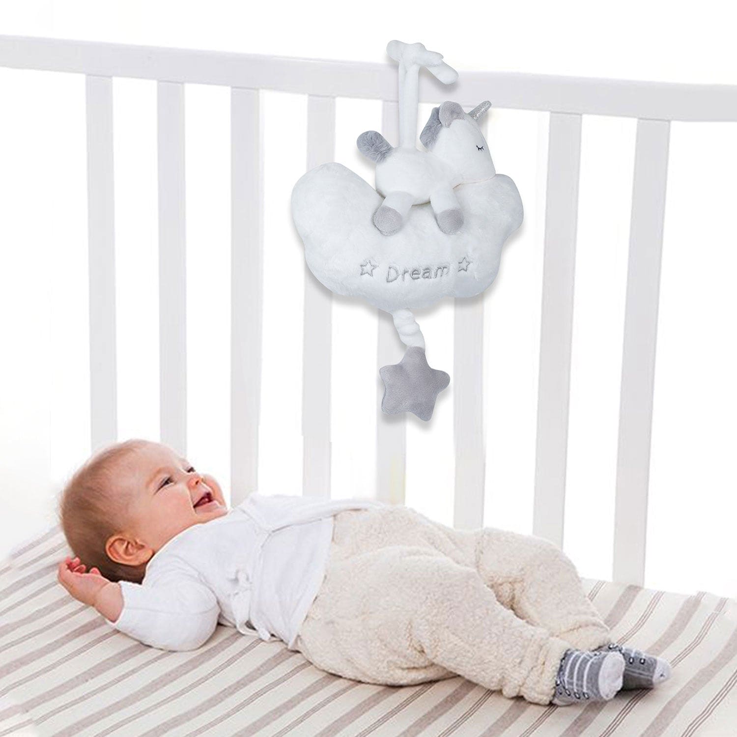 Baby Moo Sleepy Unicorn Hanging Musical Pulling Toy - White