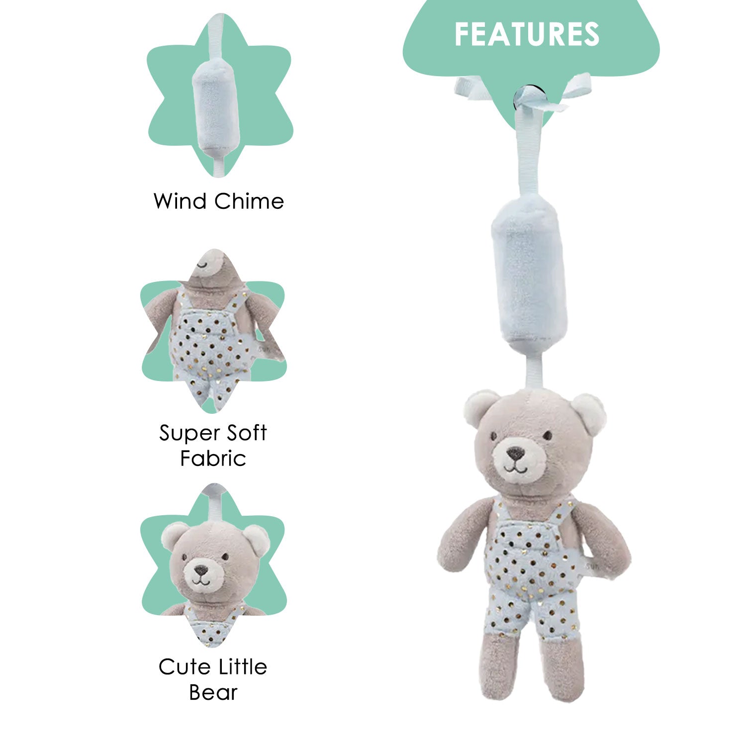Baby Moo Honey Bear Wind Chime Hanging Musical Toy - Blue