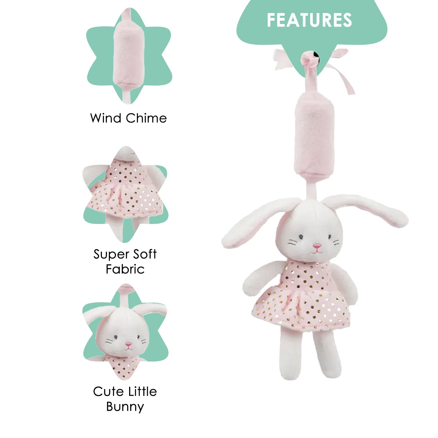 Baby Moo Girly Bunny Wind Chime Hanging Musical Toy - White