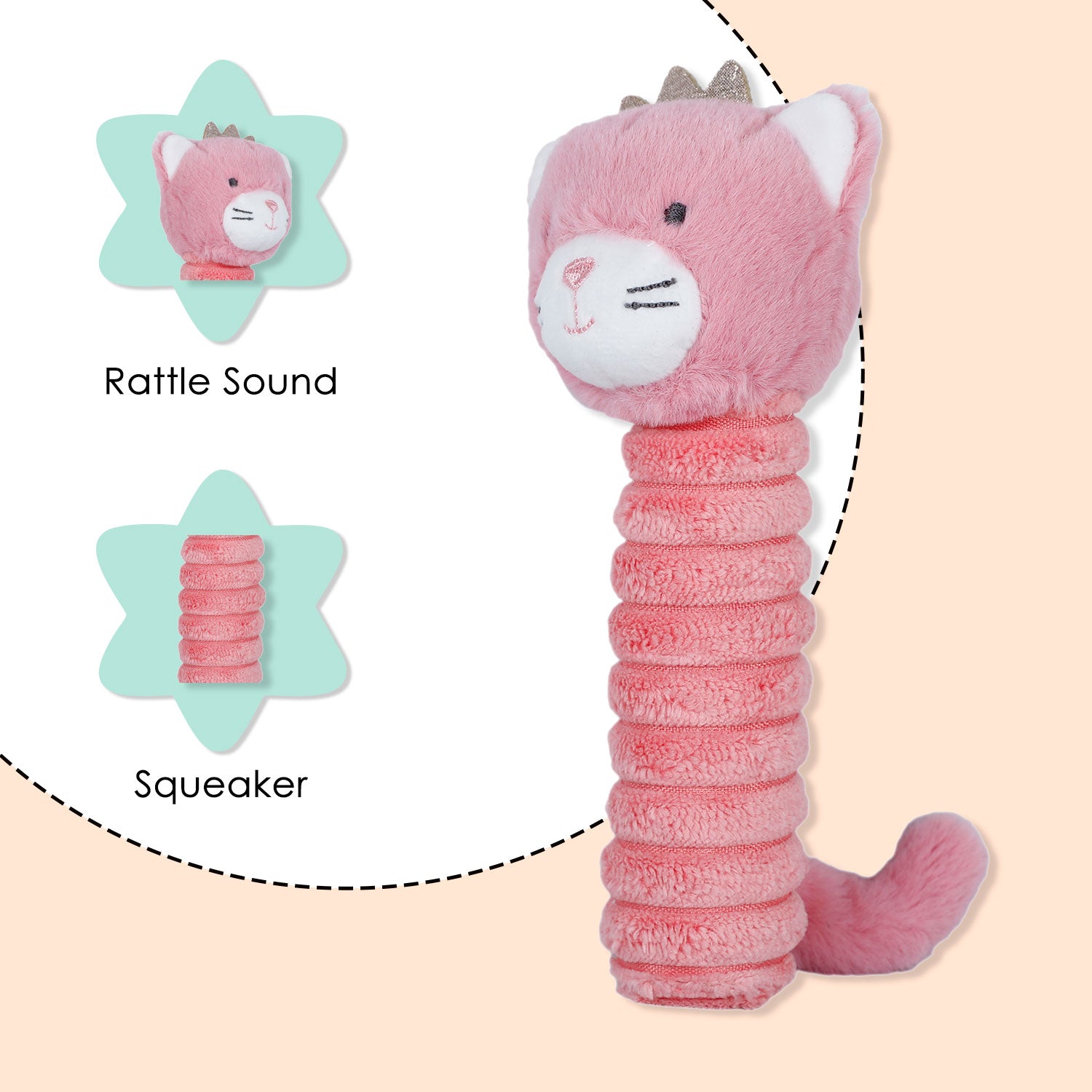 Baby Moo Pretty Panther Squeaker And Rustle Paper Handheld Rattle Toy - Pink