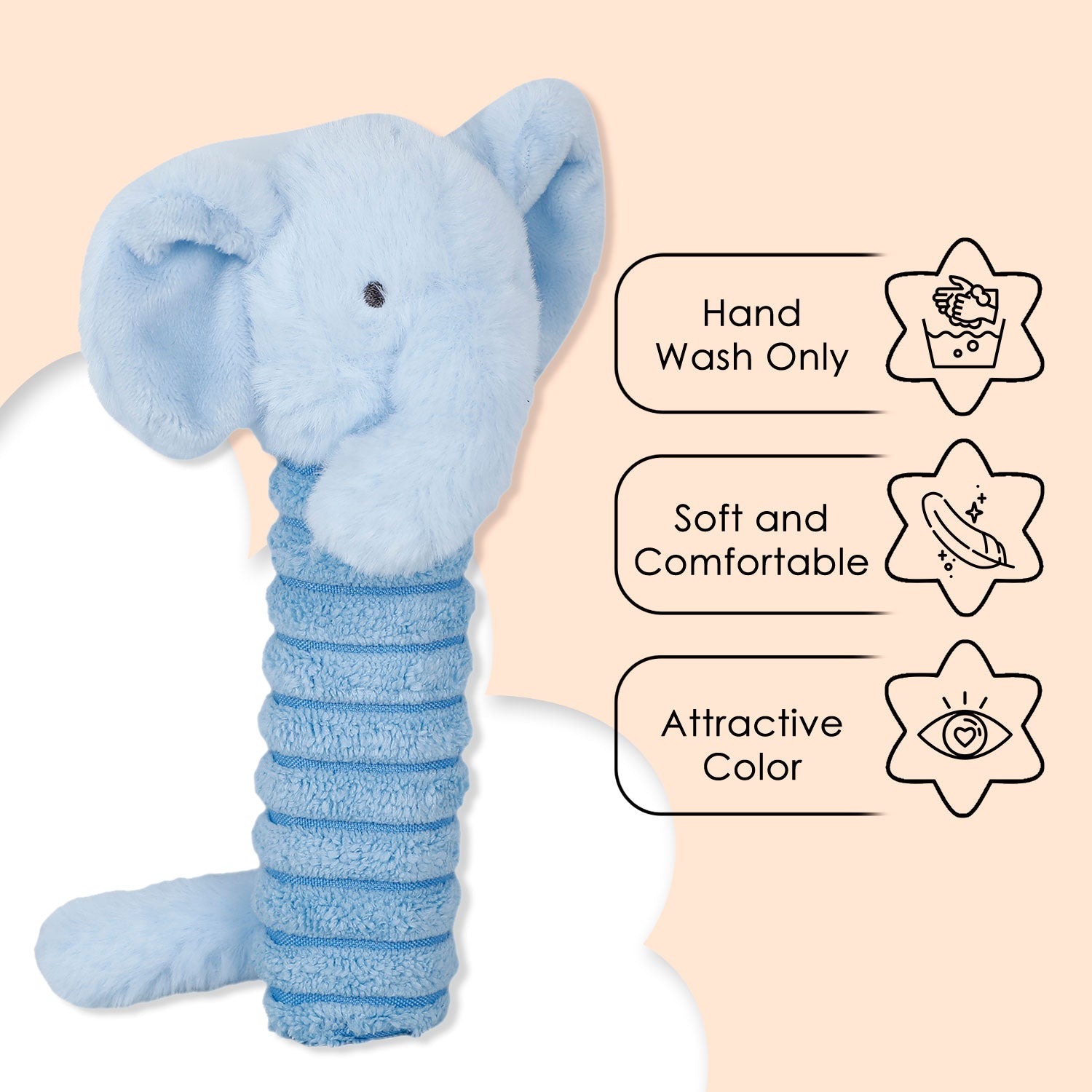 Baby Moo Elephant Squeaker And Rustle Paper Handheld Rattle Toy - Blue