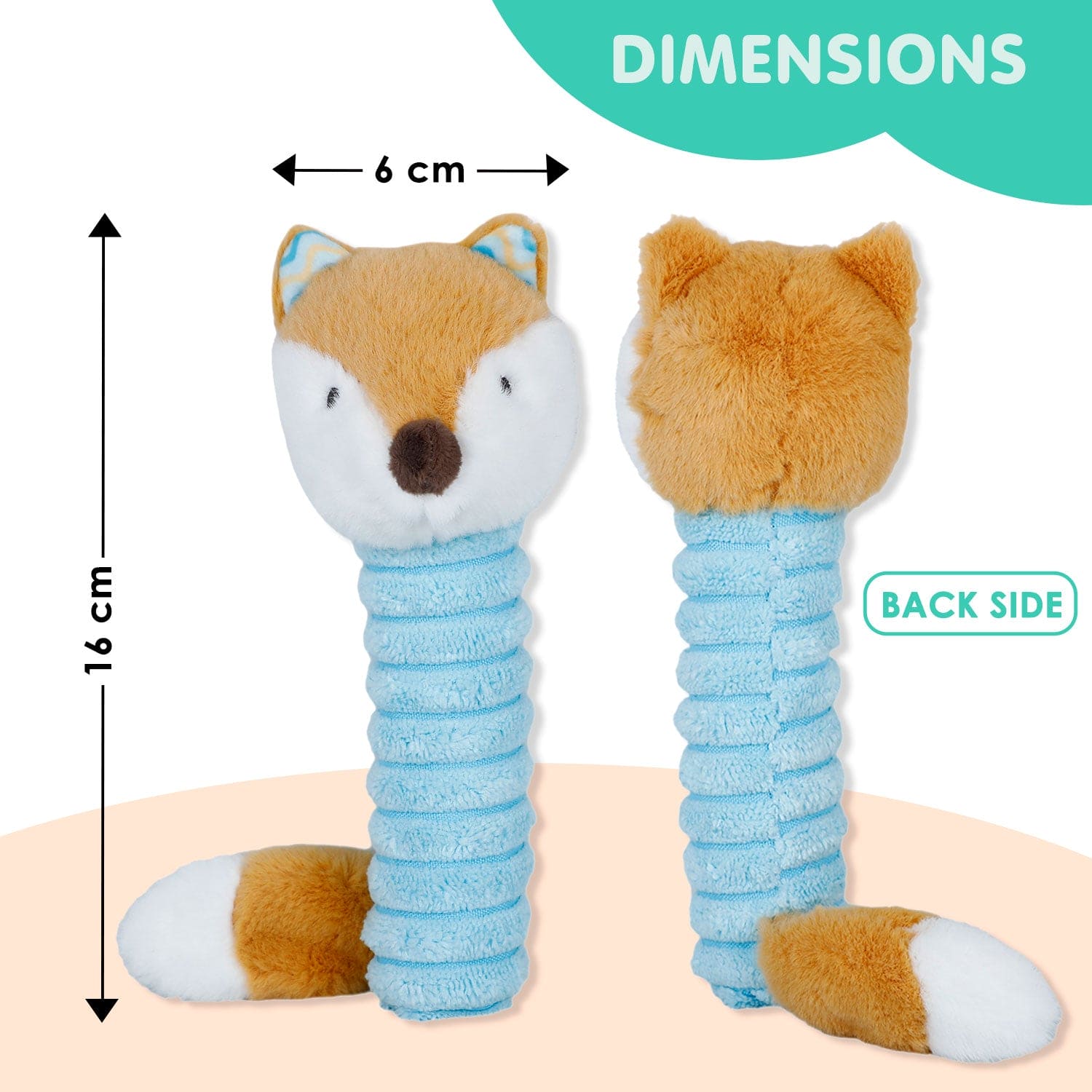 Baby Moo Clever Fox Squeaker And Rustle Paper Handheld Rattle Toy - Blue