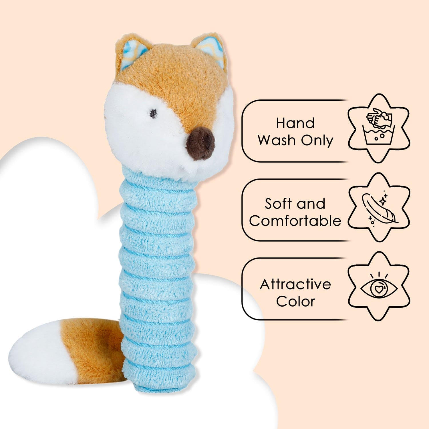 Baby Moo Clever Fox Squeaker And Rustle Paper Handheld Rattle Toy - Blue